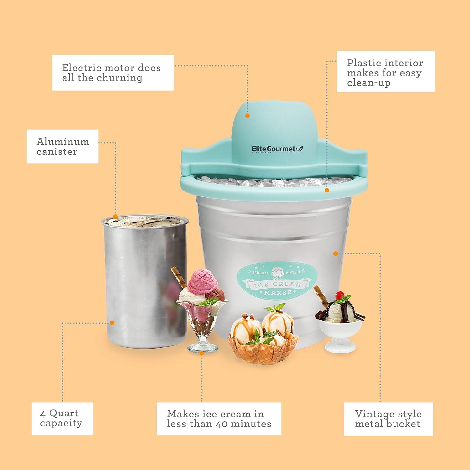 image:imageAmericana Collection Elite EIM1432M 15 Quart Automatic Easy Homemade Electric Ice Cream Maker Frozen Yogurt Sorbet Gelato Treat with Recipes Mint4 Quart