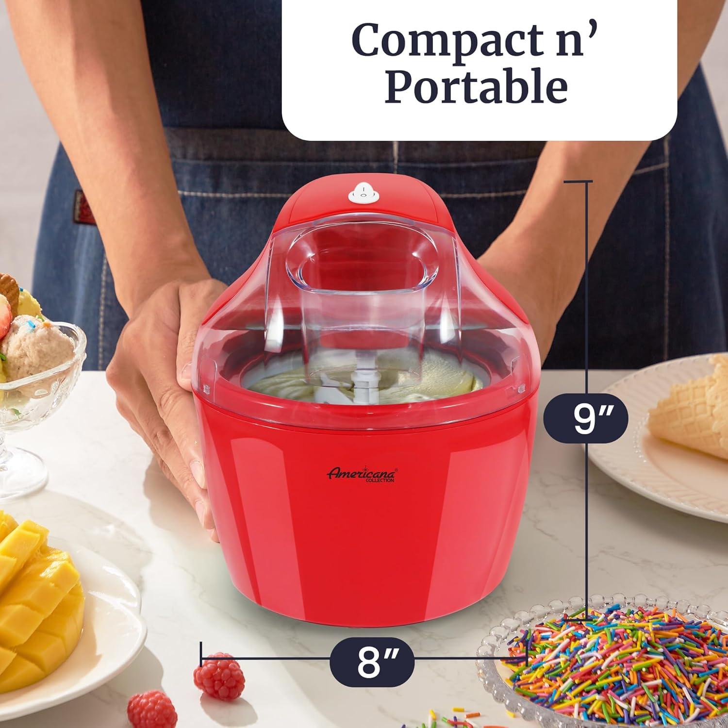image:imageAmericana EIM1400R 15 Qt Freezer Bowl Automatic Easy Homemade Electric Ice Cream Maker Ingredient Chute OnOff Switch No Salt Needed Creamy Ice Cream Gelato Frozen Yogurt Sorbet Recipe BookRed