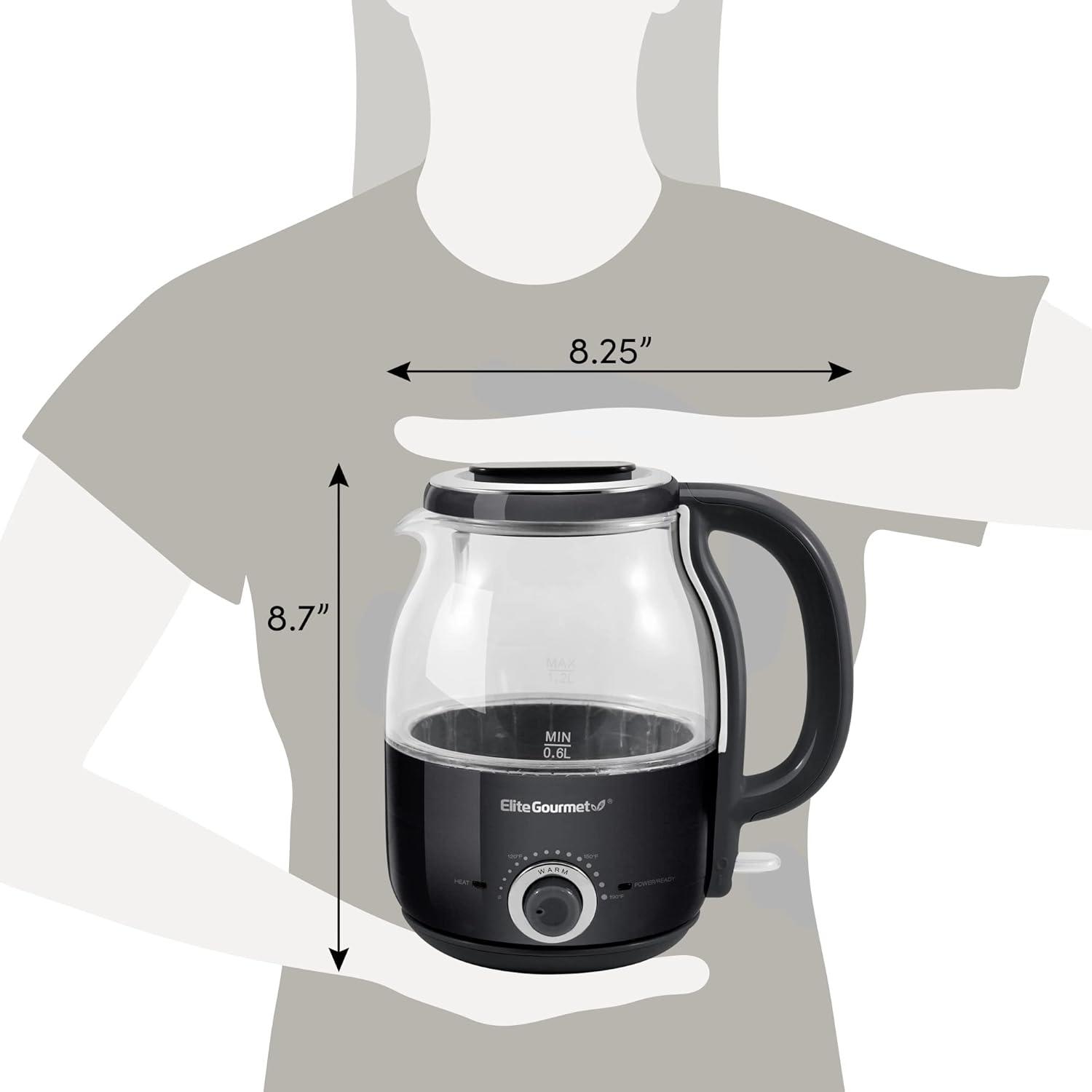 image:imageElite Gourmet 12L Electric Glass Kettle 1200W Fast Boil Adjustable Temperature Control amp Keep Warm BPAFree Borosilicate Glass Auto ShutOff amp BoilDry Protection 360 Cordless Base MintBlack