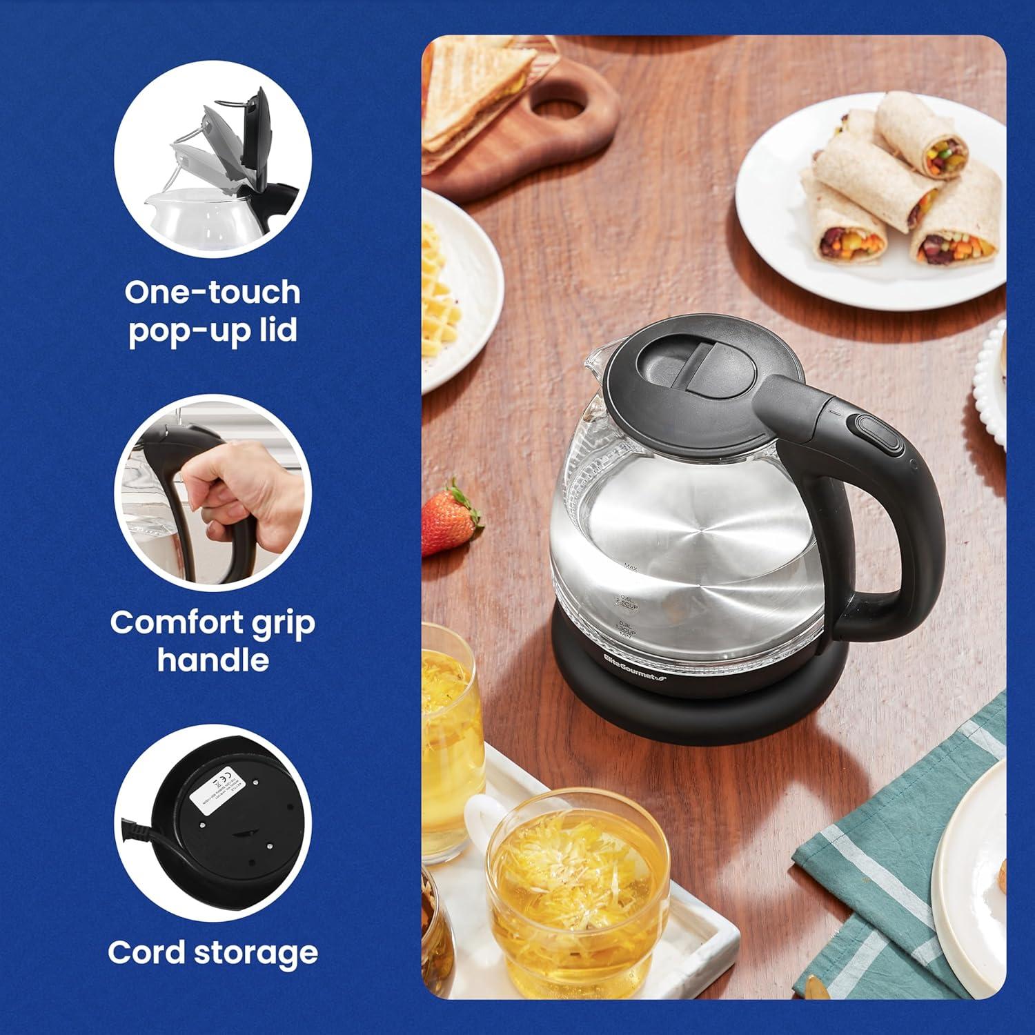image:imageElite Gourmet 17L Dual Wall Cool Touch Electric Tea Kettle Borosilicate Glass 304 Stainless Steel Interior Programmed Digital Touchscreen Keep Warm Auto Off amp Audible Indicator Black11 Quarts