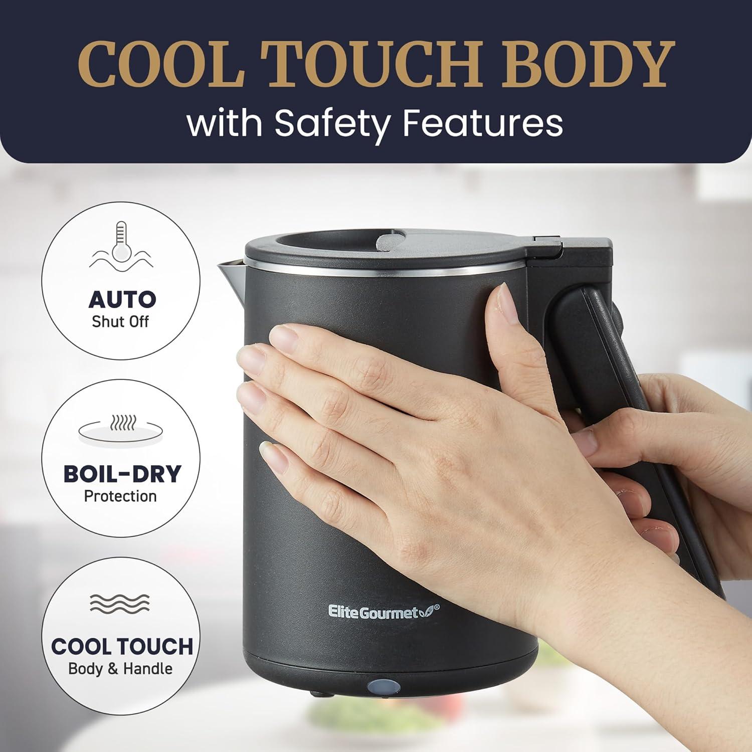 image:imageElite Gourmet 17L Dual Wall Cool Touch Electric Tea Kettle Borosilicate Glass 304 Stainless Steel Interior Programmed Digital Touchscreen Keep Warm Auto Off amp Audible Indicator Black06 Quarts