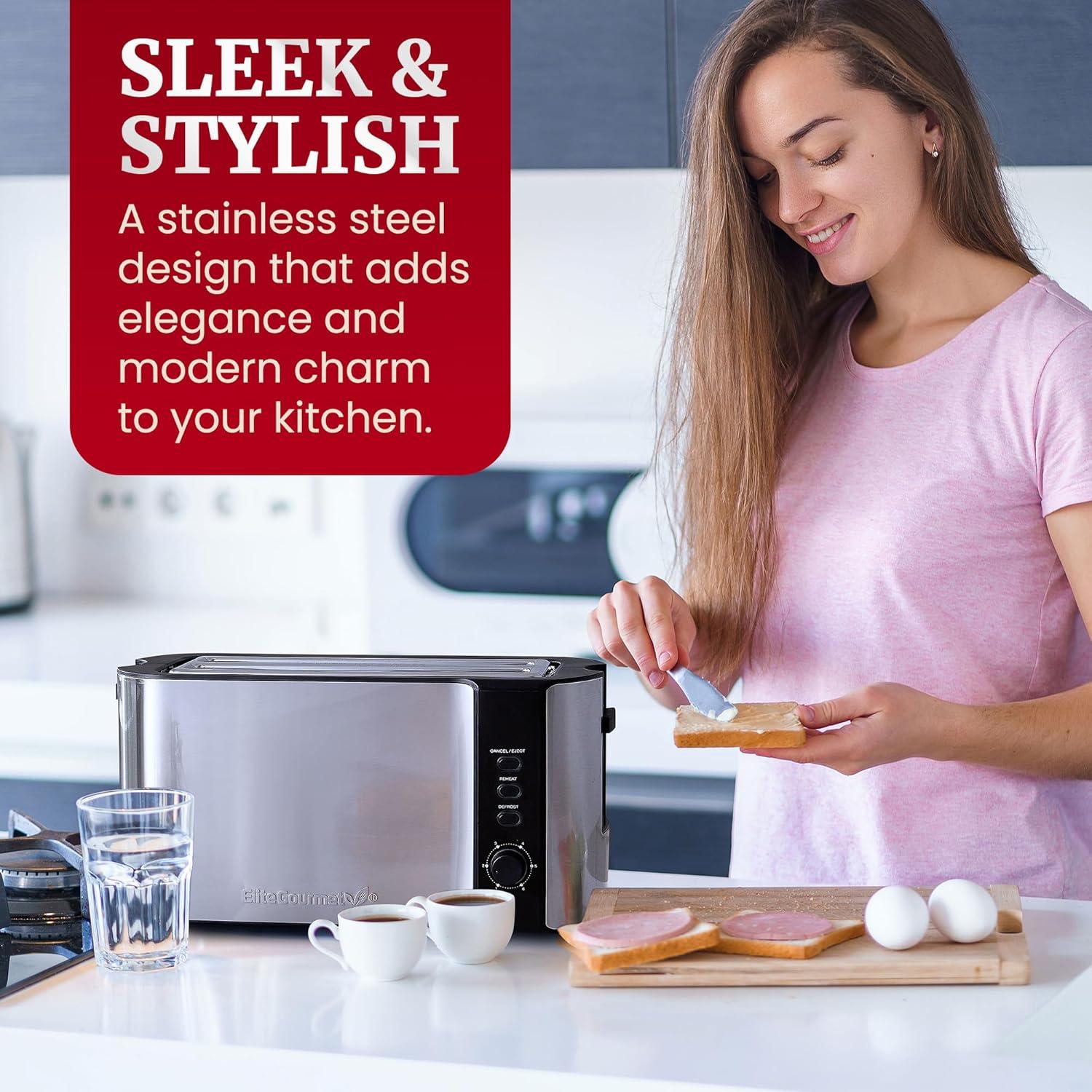 image:imageElite Gourmet 2Slice Toaster with Digital Countdown ExtraWide Slots for Bagels amp Thick Bread OneTouch Presets Stainless Steel DefrostReheatCancelBlackStainless Steel