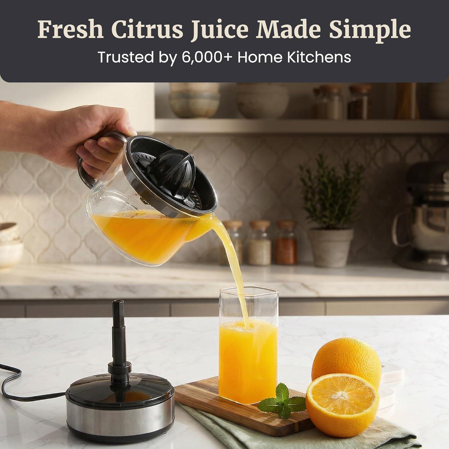 image:imageElite Gourmet BPAFree 40Watt Electric Citrus Juicer Compact Large Volume Pulp Control Oranges Lemons Limes Grapefruits with Easy Pour Spout 24oz BlackStainless Steel
