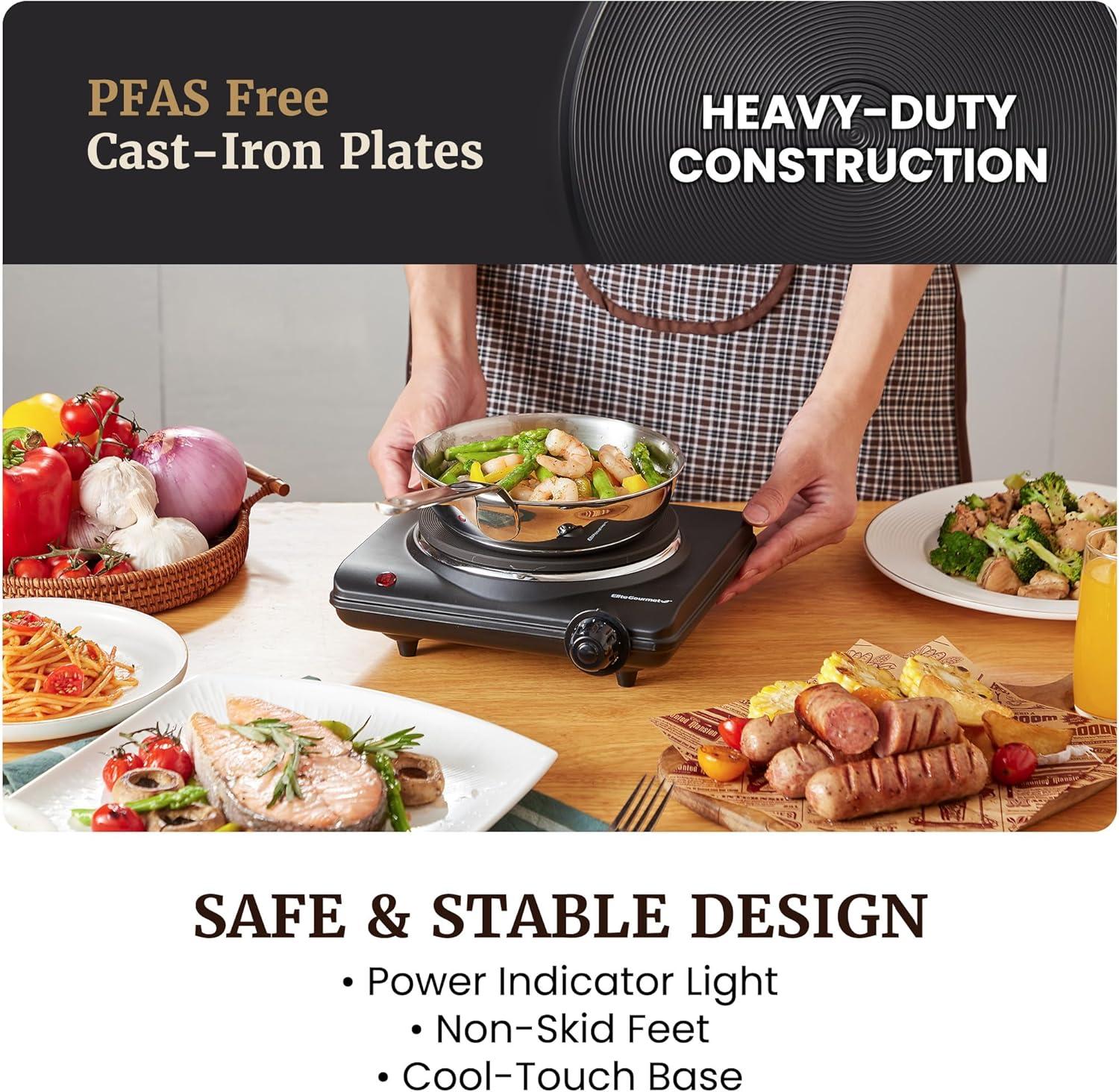 image:imageElite Gourmet Countertop Electric Burner 1000W Cast Iron Hot Plate 7 Heat Settings Portable Cooktop for RV Dorm Office amp Small Kitchens RoadReady amp CompactSingle