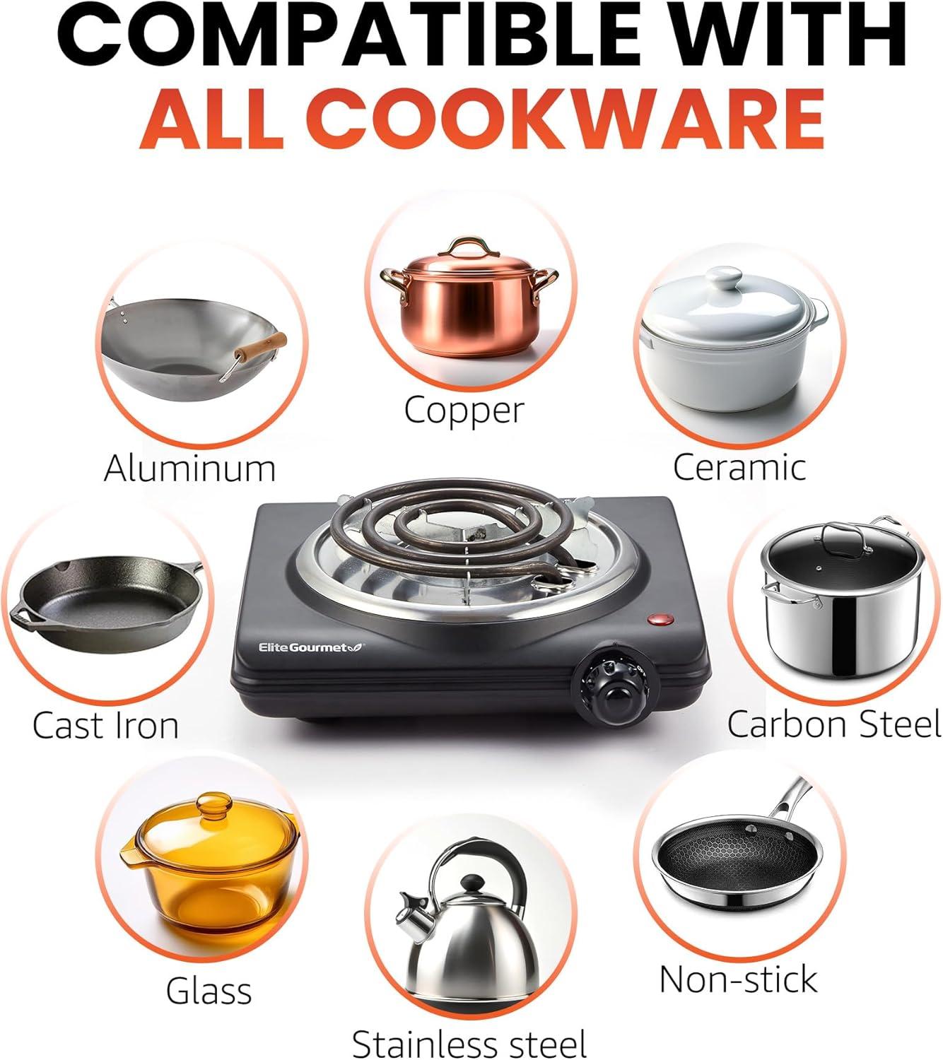 image:imageElite Gourmet Countertop Electric Burner 1000W Cast Iron Hot Plate 7 Heat Settings Portable Cooktop for RV Dorm Office amp Small Kitchens RoadReady amp CompactSingle