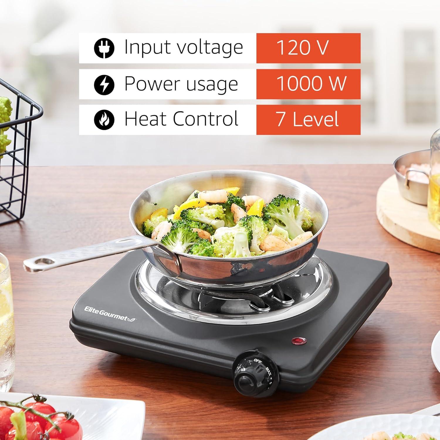 image:imageElite Gourmet Countertop Electric Burner 1000W Cast Iron Hot Plate 7 Heat Settings Portable Cooktop for RV Dorm Office amp Small Kitchens RoadReady amp CompactSingle