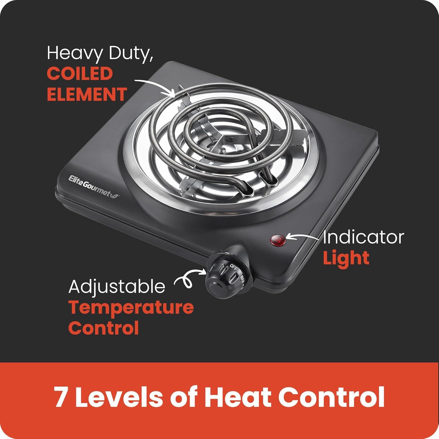 image:imageElite Gourmet Countertop Electric Burner 1000W Cast Iron Hot Plate 7 Heat Settings Portable Cooktop for RV Dorm Office amp Small Kitchens RoadReady amp CompactSingle