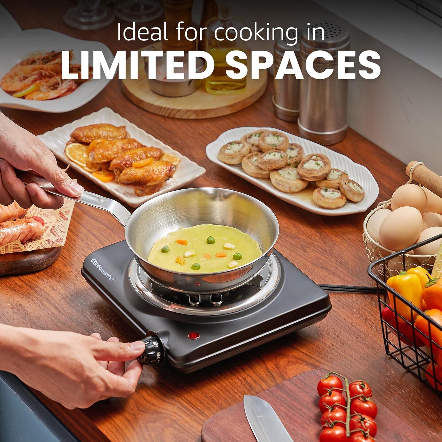 image:imageElite Gourmet Countertop Electric Burner 1000W Cast Iron Hot Plate 7 Heat Settings Portable Cooktop for RV Dorm Office amp Small Kitchens RoadReady amp CompactSingle
