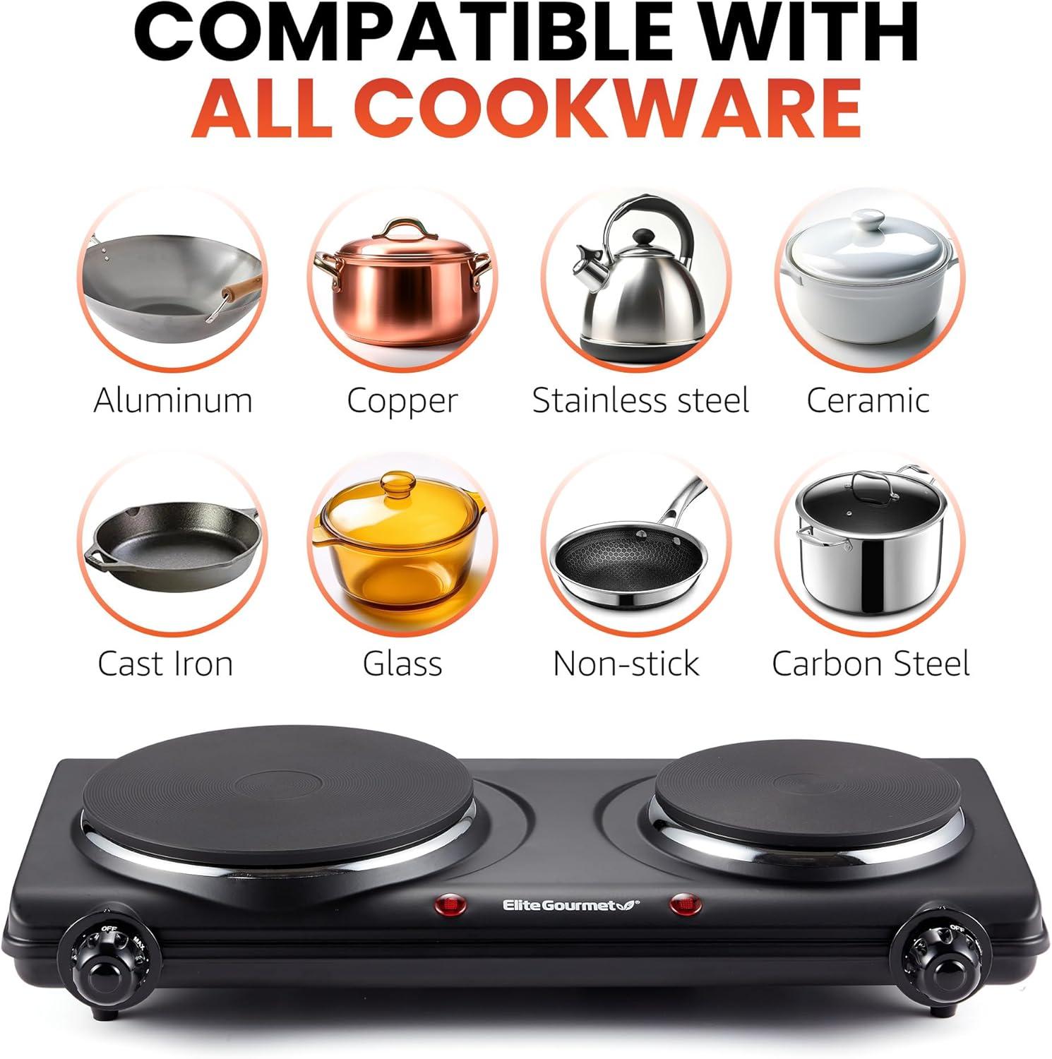 image:imageElite Gourmet Countertop Electric Burner 1000W Cast Iron Hot Plate 7 Heat Settings Portable Cooktop for RV Dorm Office amp Small Kitchens RoadReady amp CompactDouble Pack of 3