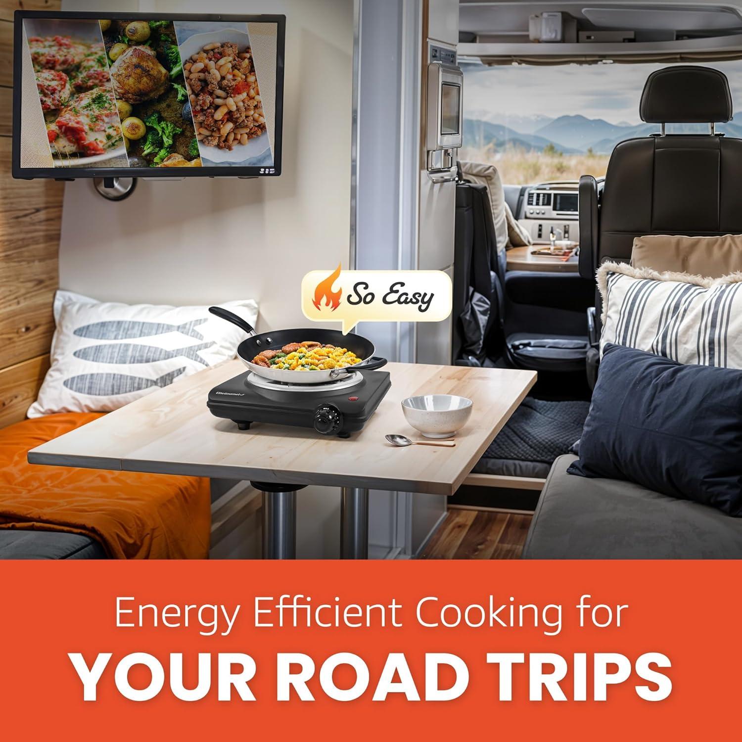 image:imageElite Gourmet Countertop Electric Burner 1000W Cast Iron Hot Plate 7 Heat Settings Portable Cooktop for RV Dorm Office amp Small Kitchens RoadReady amp CompactSingle