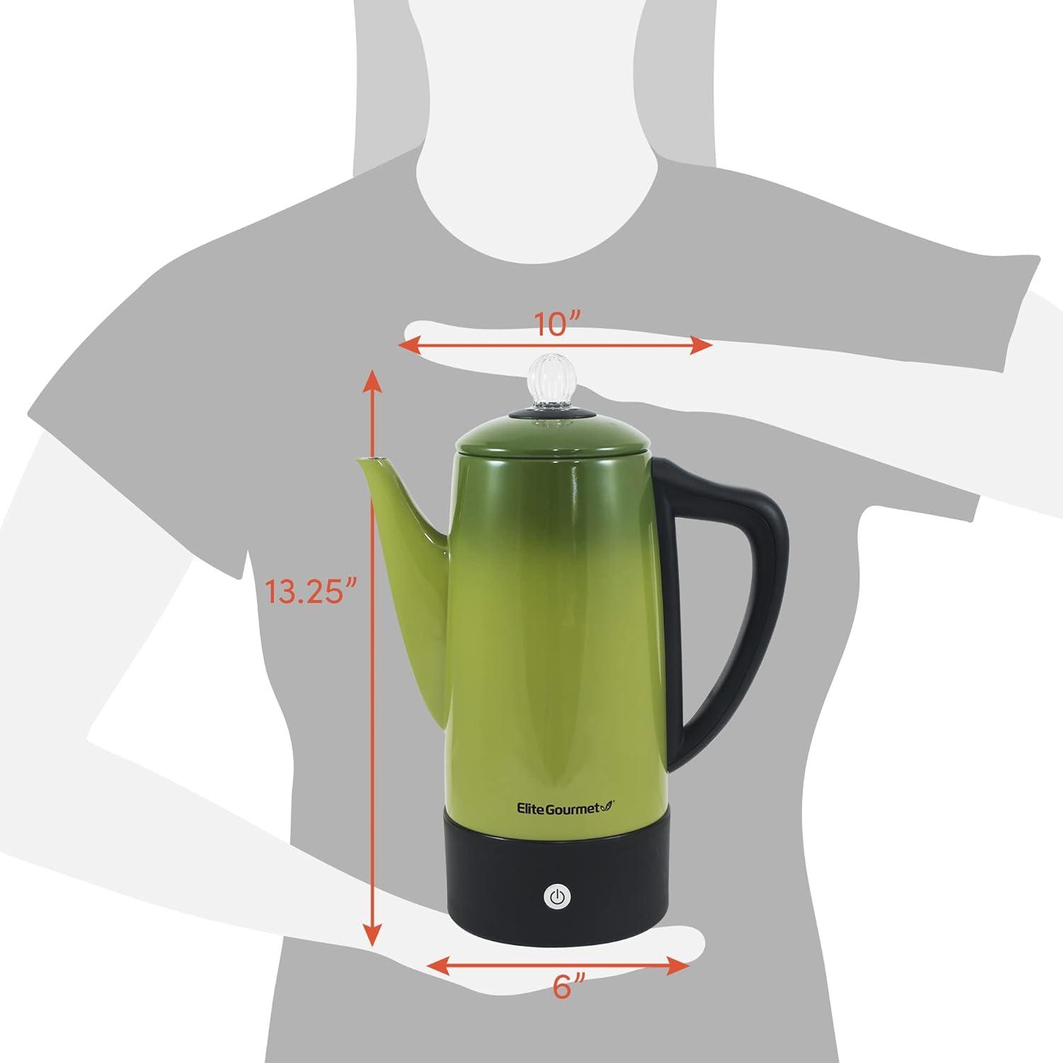 image:imageElite Gourmet EC812G Vintage 50s Electric Coffee Percolator Clear Brew Progress Knob CoolTouch Handle Cordless Serve 12Cup Retro GreenRetro Green