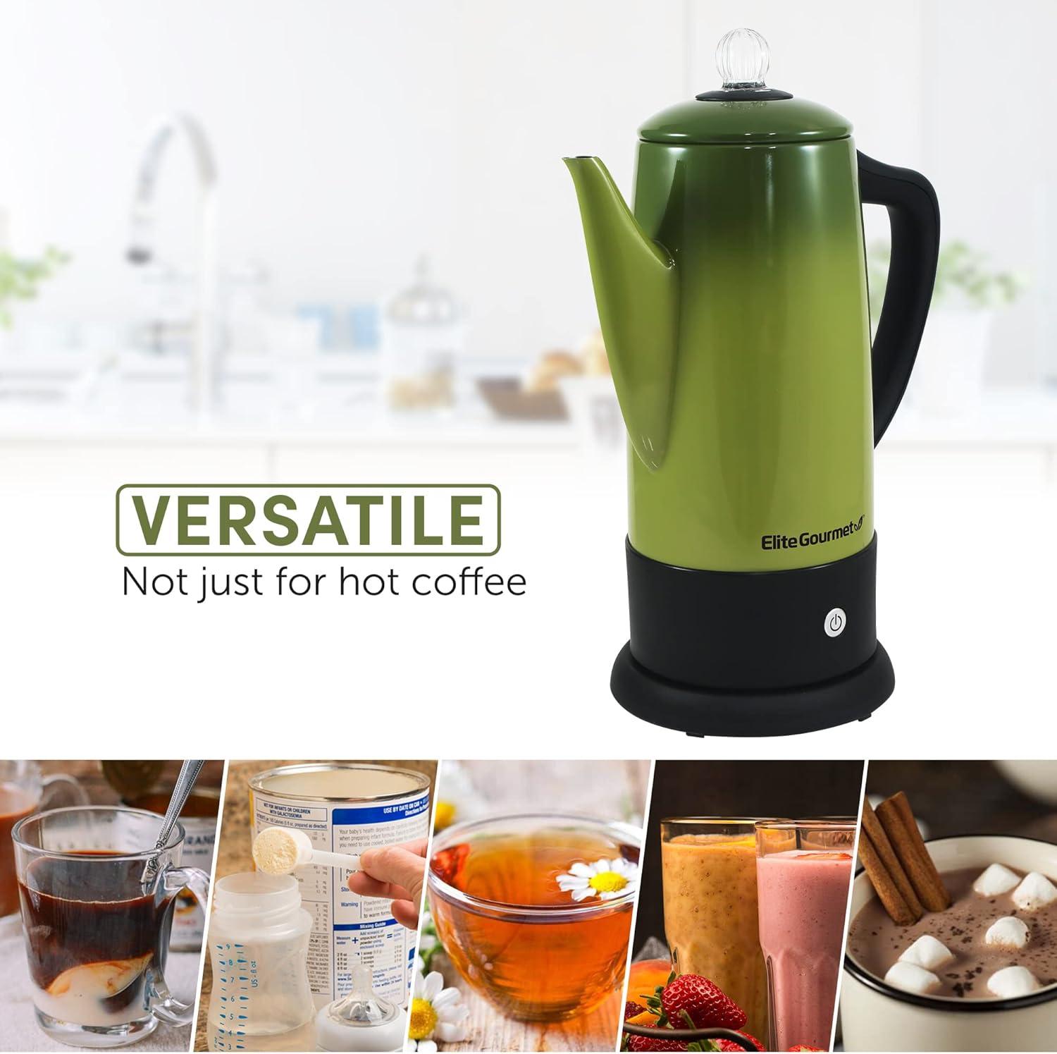 image:imageElite Gourmet EC812G Vintage 50s Electric Coffee Percolator Clear Brew Progress Knob CoolTouch Handle Cordless Serve 12Cup Retro GreenRetro Green