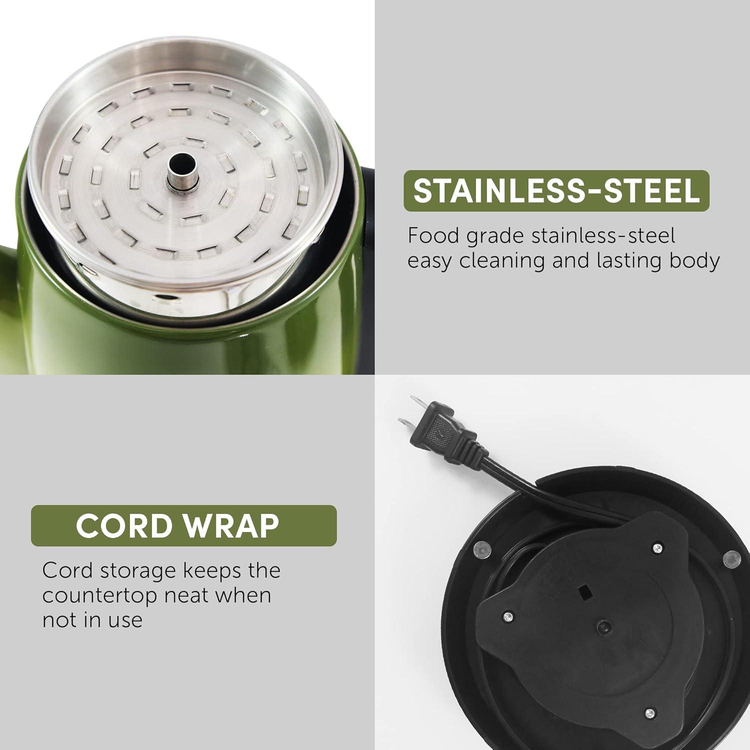 image:imageElite Gourmet EC812G Vintage 50s Electric Coffee Percolator Clear Brew Progress Knob CoolTouch Handle Cordless Serve 12Cup Retro GreenRetro Green