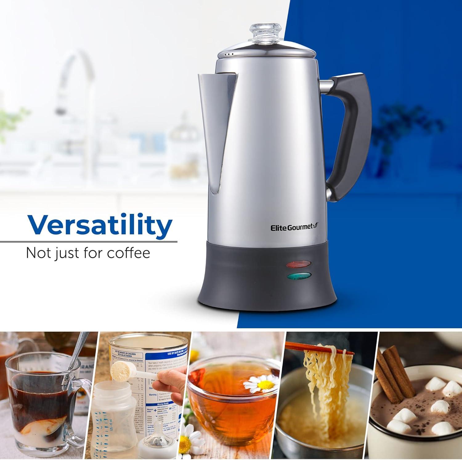 image:imageElite Gourmet EC812G Vintage 50s Electric Coffee Percolator Clear Brew Progress Knob CoolTouch Handle Cordless Serve 12Cup Retro GreenStainless Steel