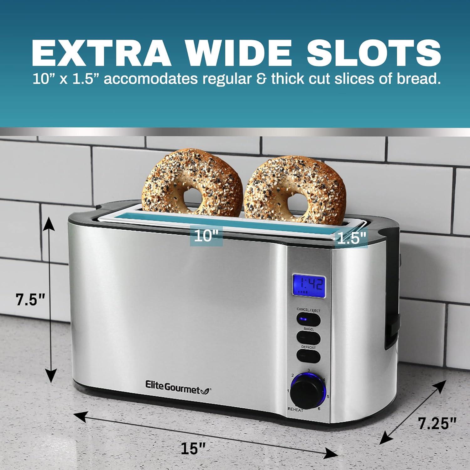 image:imageElite Gourmet ECT2428 Extra Wide 125 Slot 2Slice Toaster Cancel Defrost and Bagel Functions 6 Toast Settings SlideOut Crumb Tray Stainless Steel4 Slice