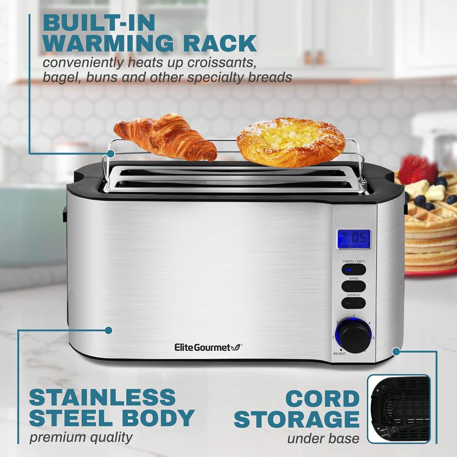 image:imageElite Gourmet ECT2428 Extra Wide 125 Slot 2Slice Toaster Cancel Defrost and Bagel Functions 6 Toast Settings SlideOut Crumb Tray Stainless Steel4 Slice
