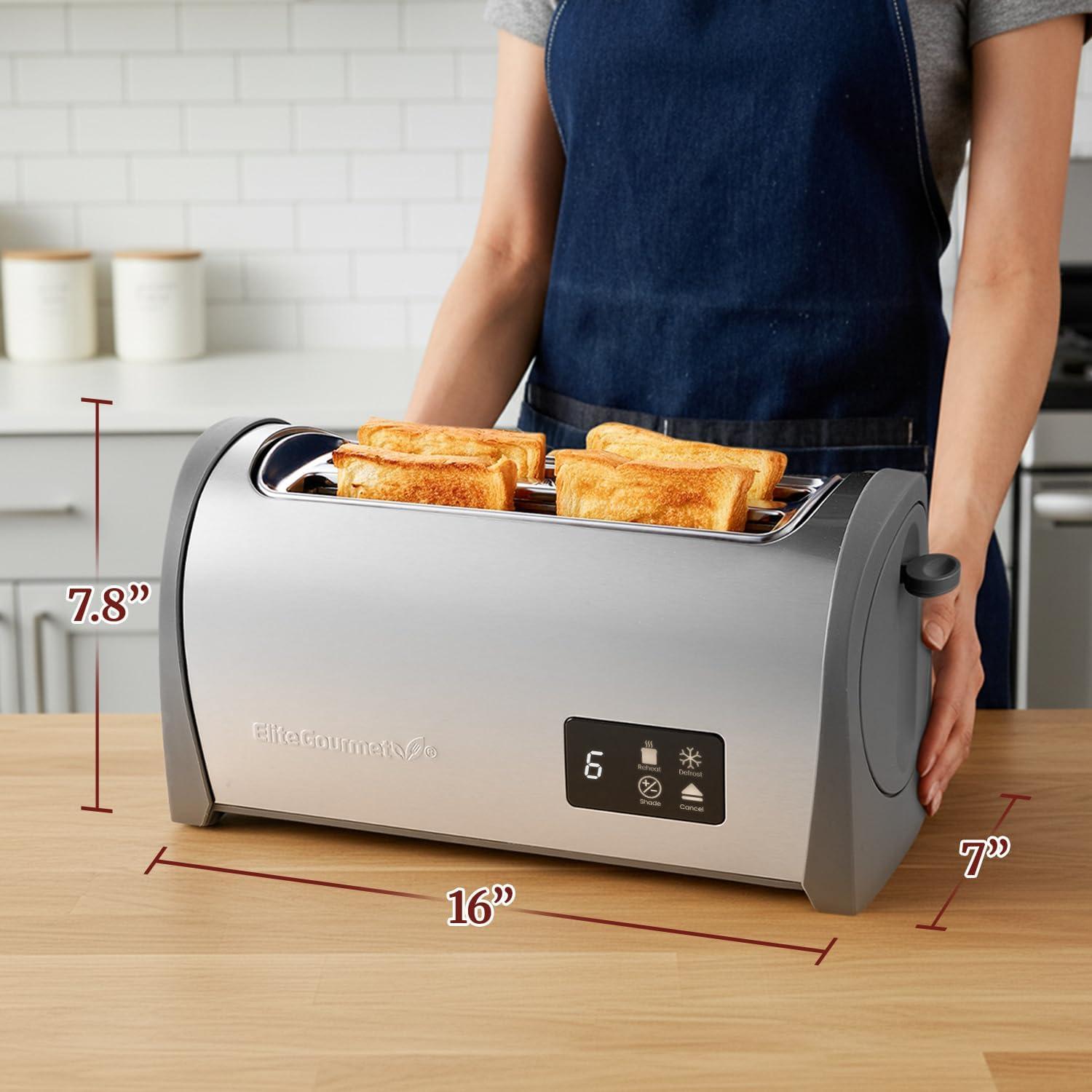 image:imageElite Gourmet ECT4829B Long Slot 4 Slice Toaster 6 Toast Settings Toaster Defrost Reheat Cancel Functions Slide Out Crumb Tray Extra Wide Slots for Bagels Waffles BlackGrey