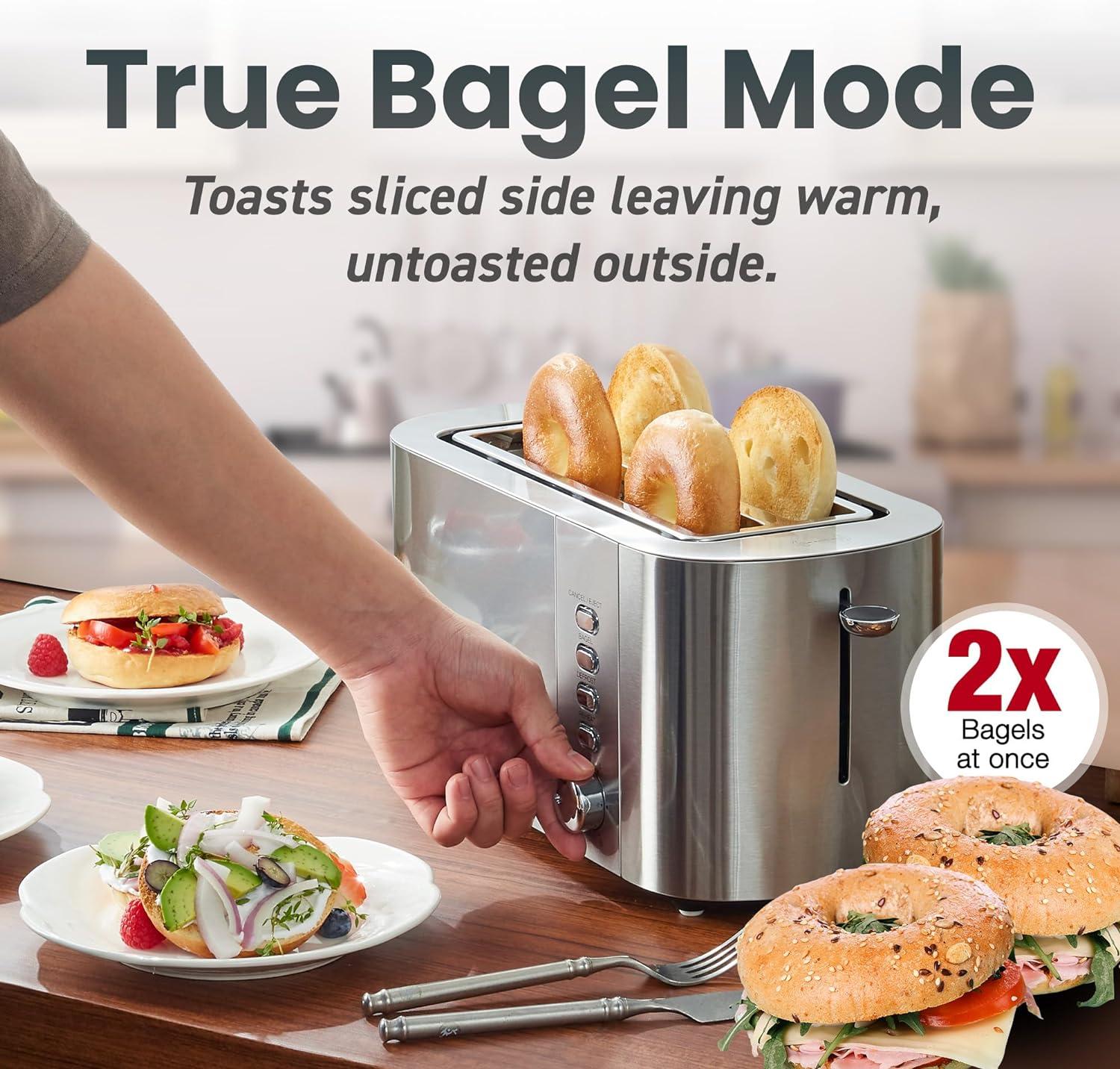 image:imageElite Gourmet ECT5322 Long Slot 4 Slice Toaster Countdown Timer Bagel Function 6 Toast Setting Defrost Cancel Function Builtin Warming Rack Extra Wide Slots for Bagels Waffles Stainless SteelStainless Steel