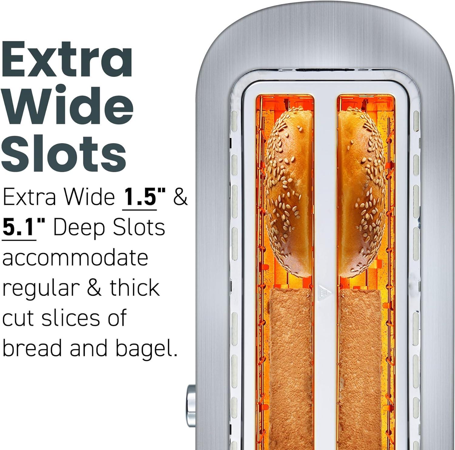 image:imageElite Gourmet ECT5322 Long Slot 4 Slice Toaster Countdown Timer Bagel Function 6 Toast Setting Defrost Cancel Function Builtin Warming Rack Extra Wide Slots for Bagels Waffles Stainless SteelStainless Steel