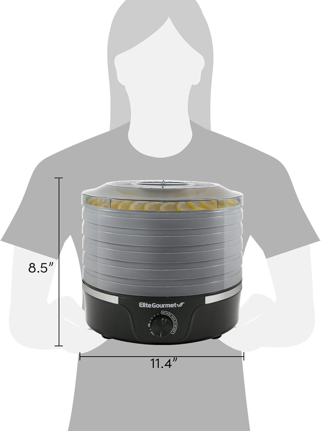 image:imageElite Gourmet EFD319DKG Food Dehydrator 5 BPAFree 114 Trays Adjustable Temperature Controls Jerky Herbs Fruit Veggies Dried Snacks Black and Grey5 Plastic Trays