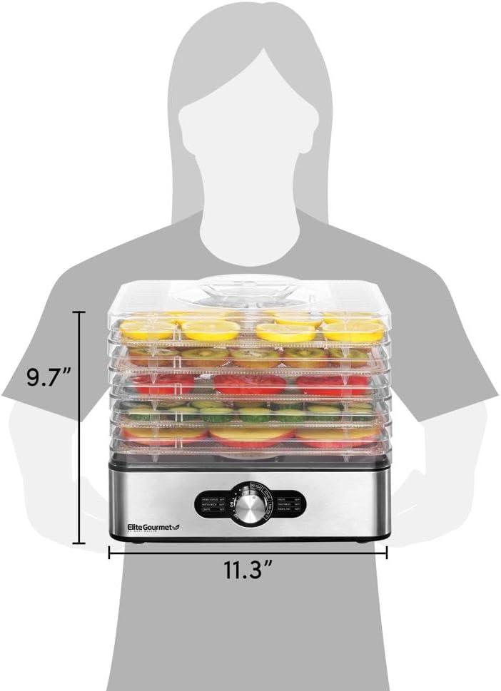 image:imageElite Gourmet EFD319DKG Food Dehydrator 5 BPAFree 114 Trays Adjustable Temperature Controls Jerky Herbs Fruit Veggies Dried Snacks Black and Grey5 Stainless Steel Trays