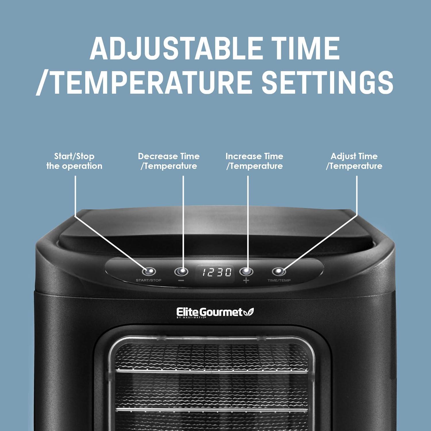 image:imageElite Gourmet EFD319DKG Food Dehydrator 5 BPAFree 114 Trays Adjustable Temperature Controls Jerky Herbs Fruit Veggies Dried Snacks Black and Grey6 Stainless Steel Trays