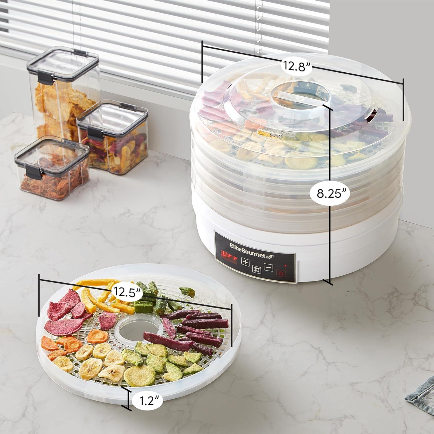 image:imageElite Gourmet EFD770WD Digital Food Dehydrator with 5x125 BPA Free Trays Adjustable 48hr Timer and Temperature from 95158F Jerky Herbs Fruit Veggies Dried Snacks WhiteWhite