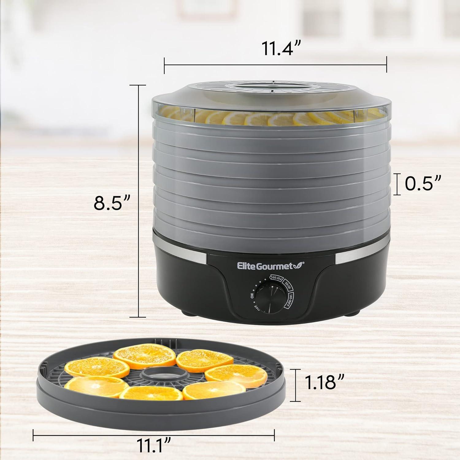 image:imageElite Gourmet EFD809D Food Dehydrator with 5 Stainless Steel Trays Adjustable Temp amp Time Keep Warm Includes Interior Light Fruit Roll Tray and Recipe Booklet BlackBlack and Gray