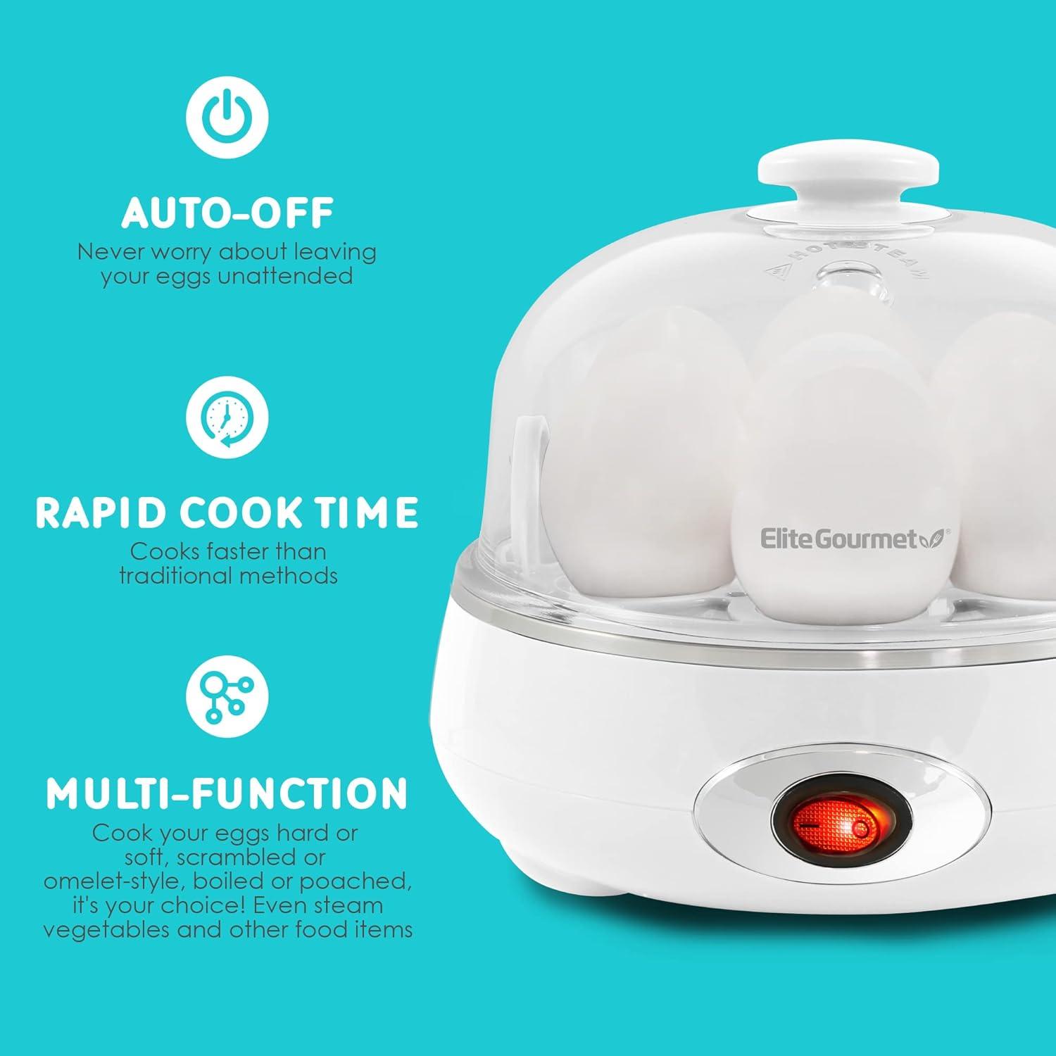 image:imageElite Gourmet EGC007CHC Rapid Egg Cooker 7 EasyToPeel Hard Medium Soft Boiled Eggs Poacher Omelet Maker Auto ShutOff Alarm 16Recipe Booklet Charcoal GreySnow