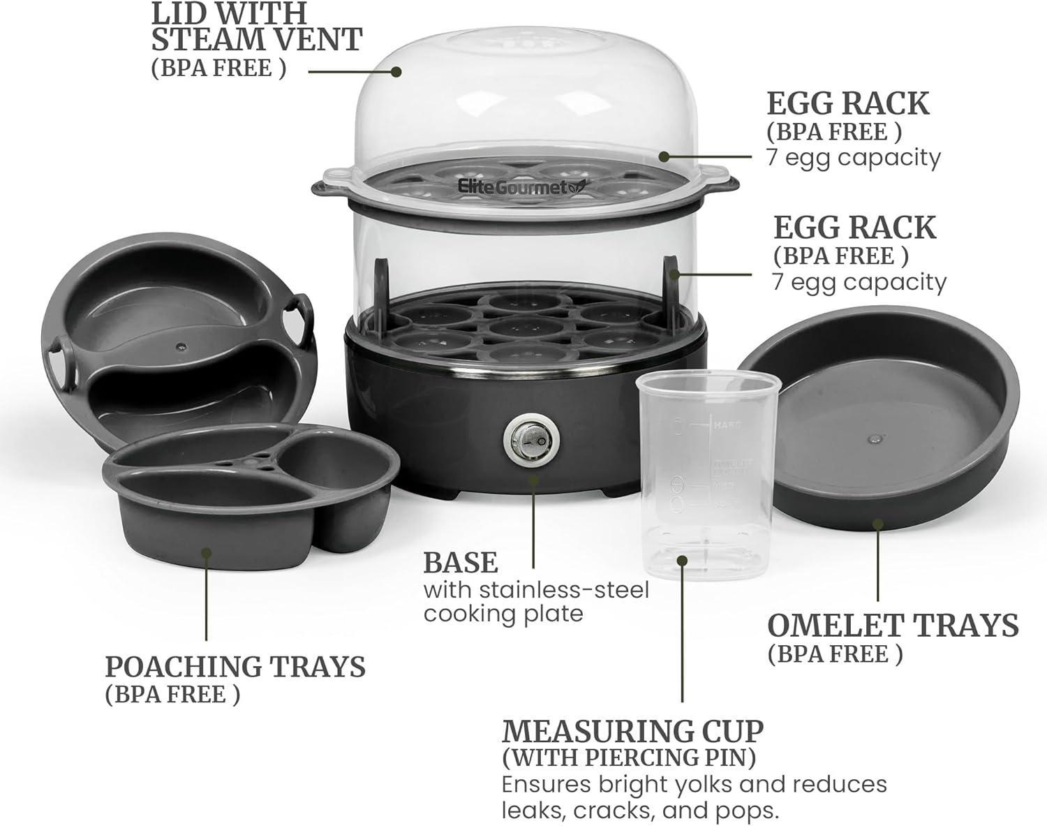 image:imageElite Gourmet EGC115B Easy Egg Cooker Electric 7Egg Capacity Soft Medium HardBoiled Egg Cooker with Auto ShutOff Measuring Cup Included BPA Free Classic BlackBlack