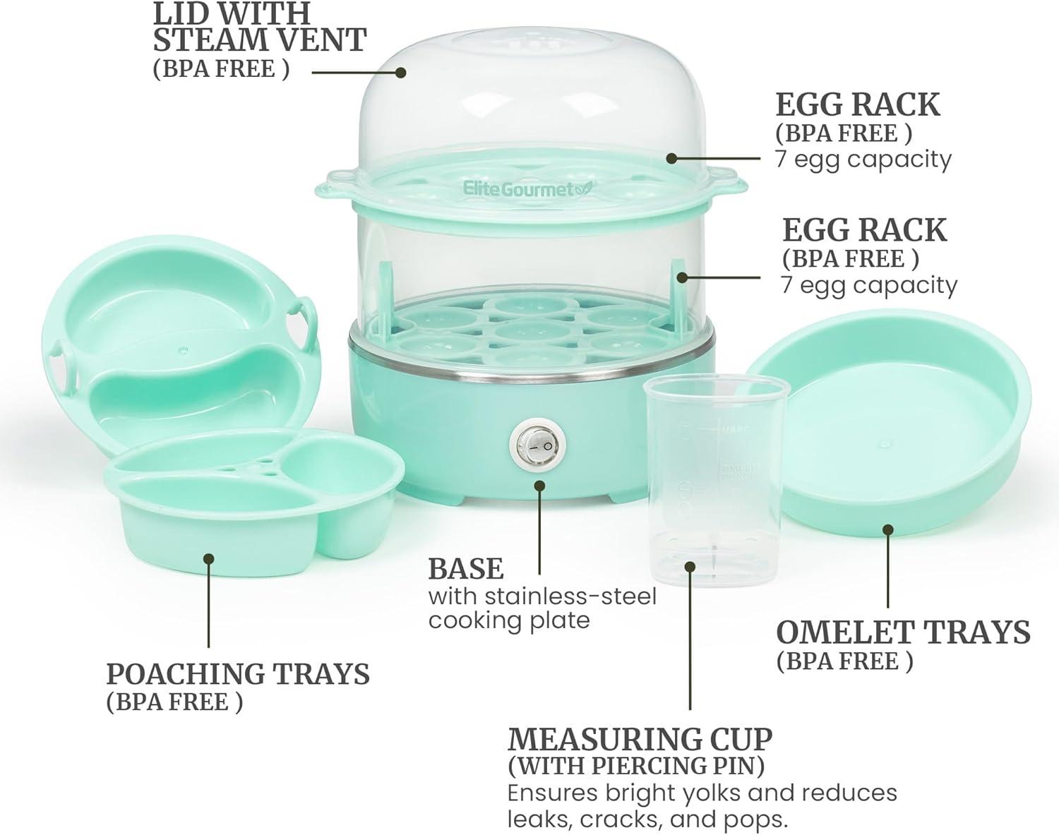 image:imageElite Gourmet EGC115B Easy Egg Cooker Electric 7Egg Capacity Soft Medium HardBoiled Egg Cooker with Auto ShutOff Measuring Cup Included BPA Free Classic BlackMint