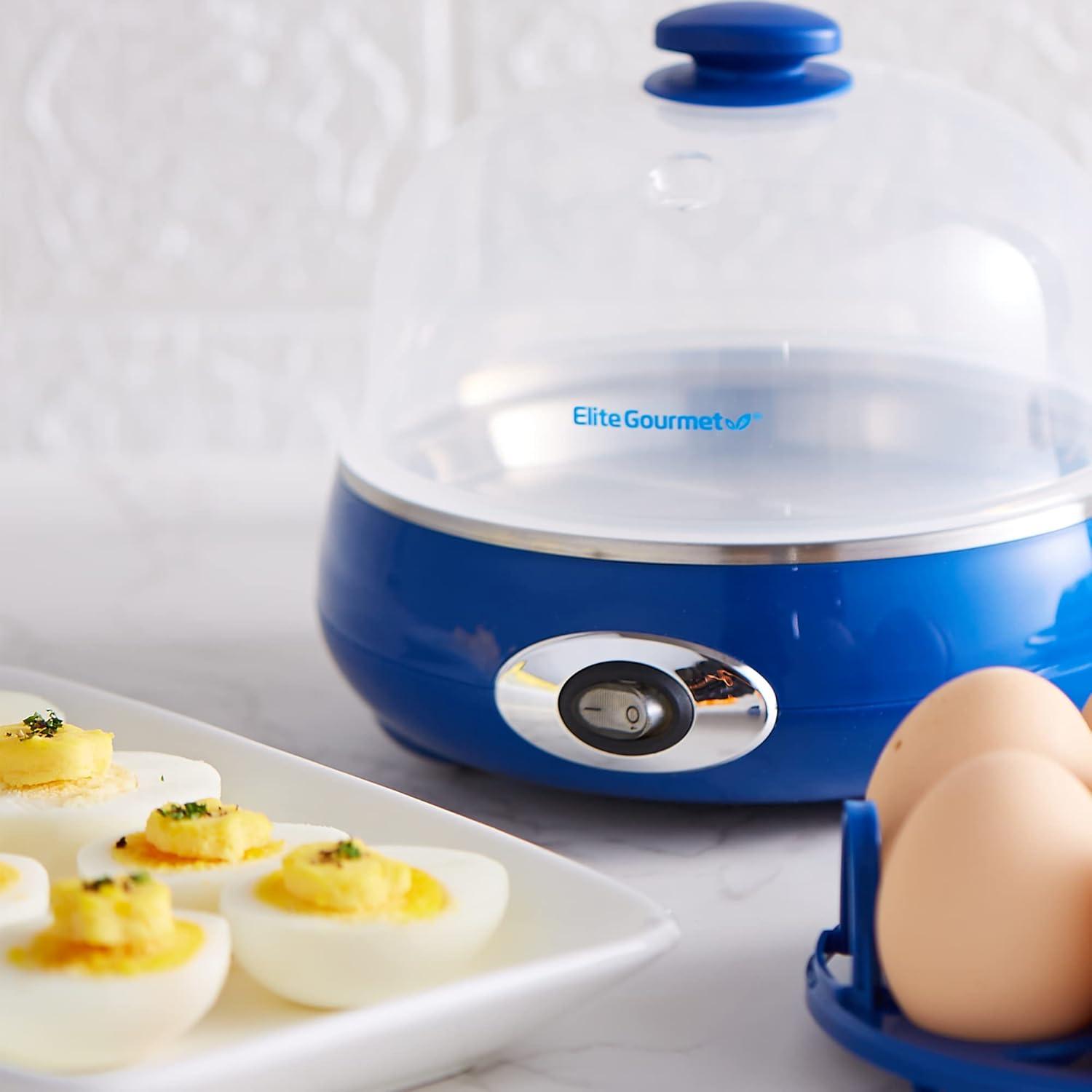 image:imageElite Gourmet EGC115B Easy Egg Cooker Electric 7Egg Capacity Soft Medium HardBoiled Egg Cooker with Auto ShutOff Measuring Cup Included BPA Free Classic BlackBlue