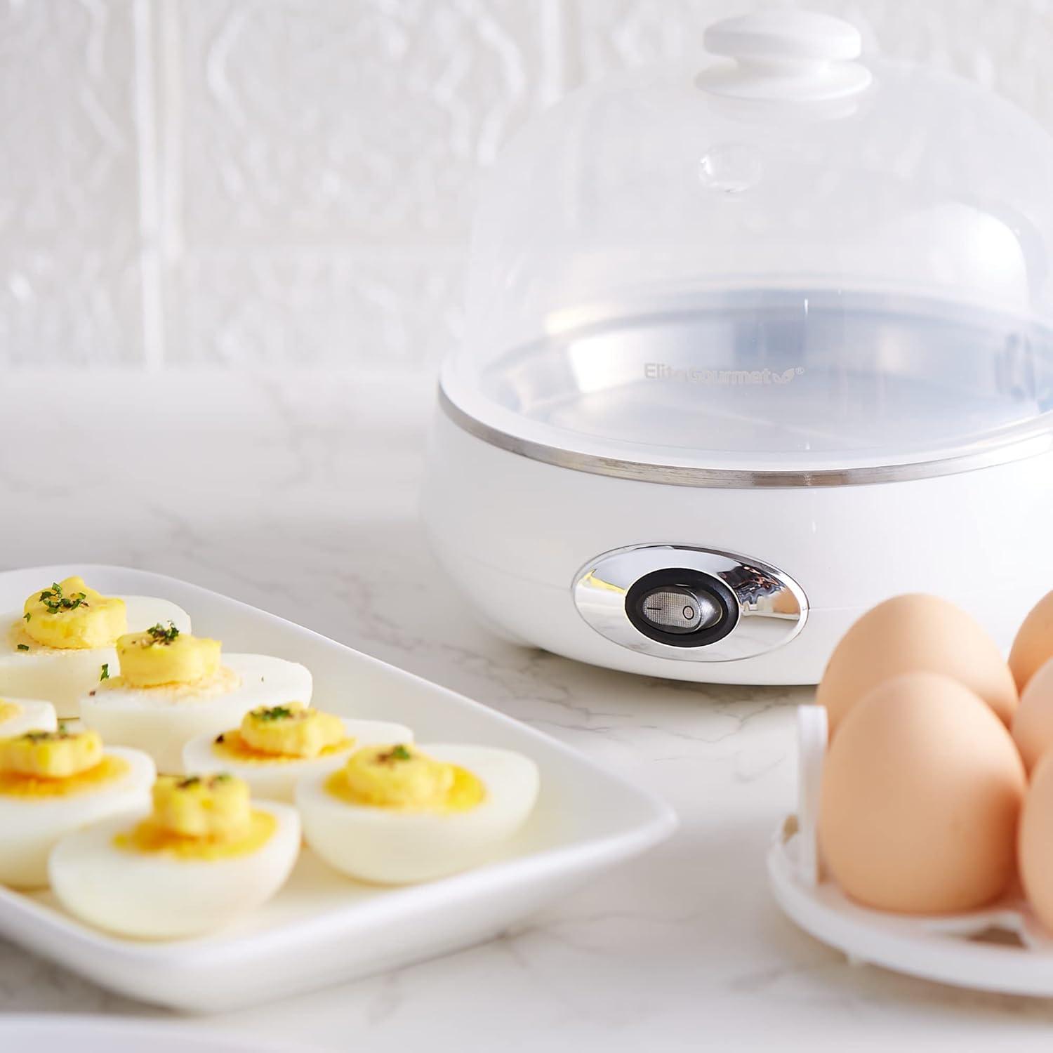 image:imageElite Gourmet EGC115B Easy Egg Cooker Electric 7Egg Capacity Soft Medium HardBoiled Egg Cooker with Auto ShutOff Measuring Cup Included BPA Free Classic BlackClassic White