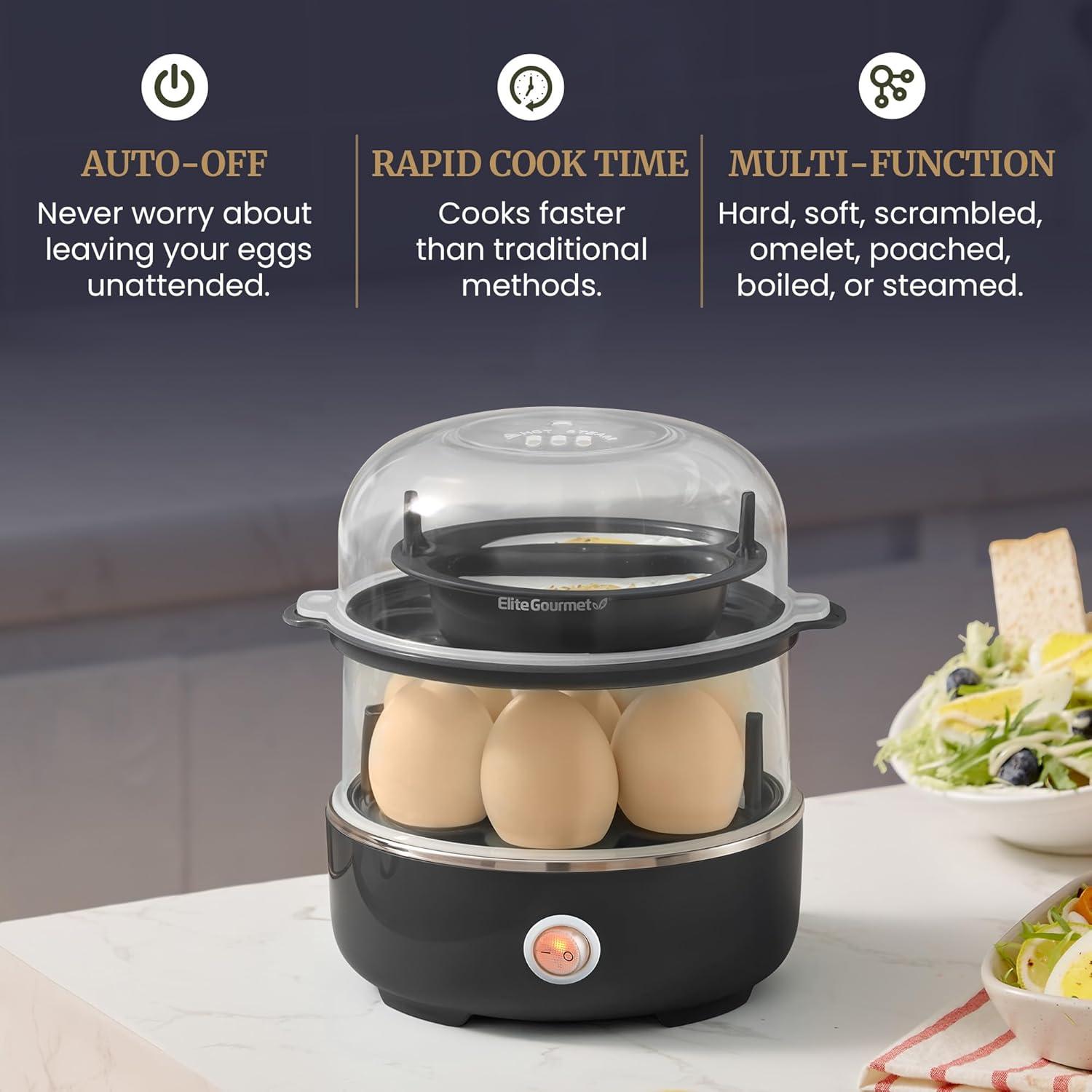 image:imageElite Gourmet EGC115B Easy Egg Cooker Electric 7Egg Capacity Soft Medium HardBoiled Egg Cooker with Auto ShutOff Measuring Cup Included BPA Free Classic BlackBlack