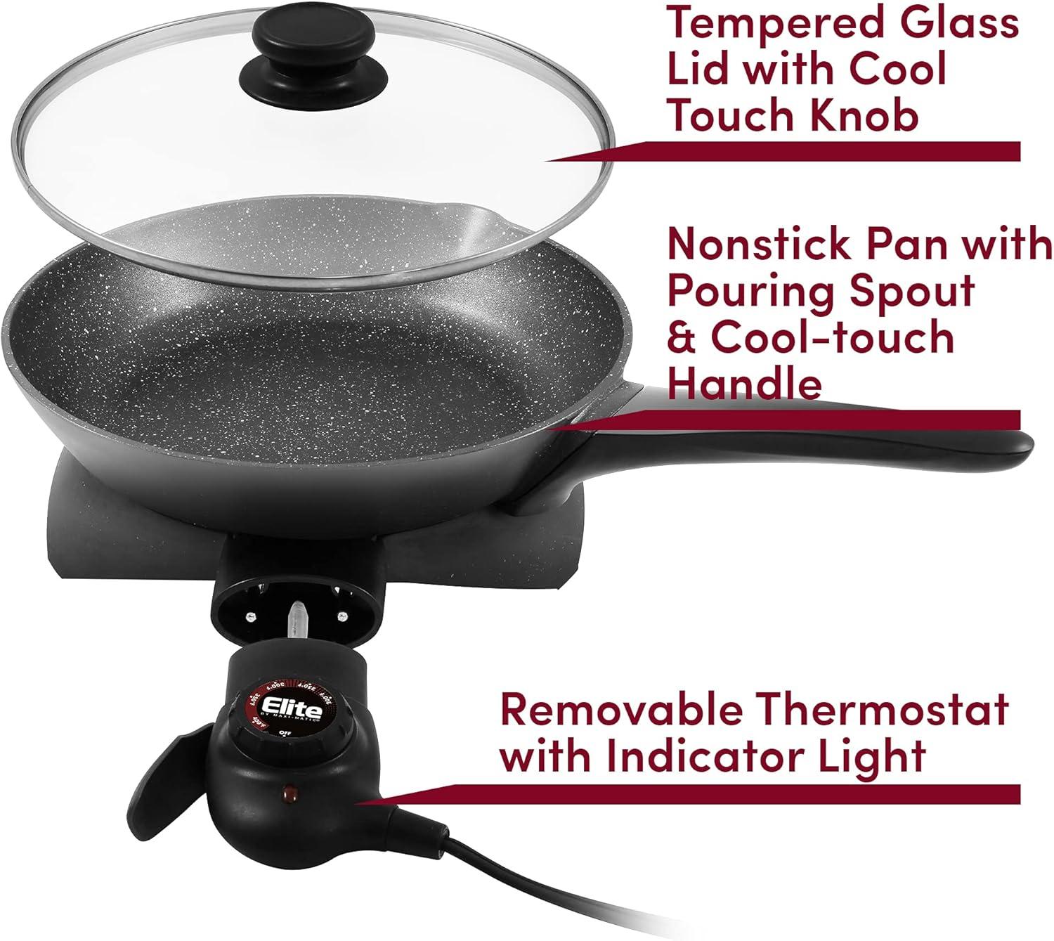 image:imageElite Gourmet EGL6101 Personal Stir Fry Griddle Pan Rapid Heat Up 650 Watts Nonstick Electric Skillet with Tempered Glass Lid Red105 2 Qt
