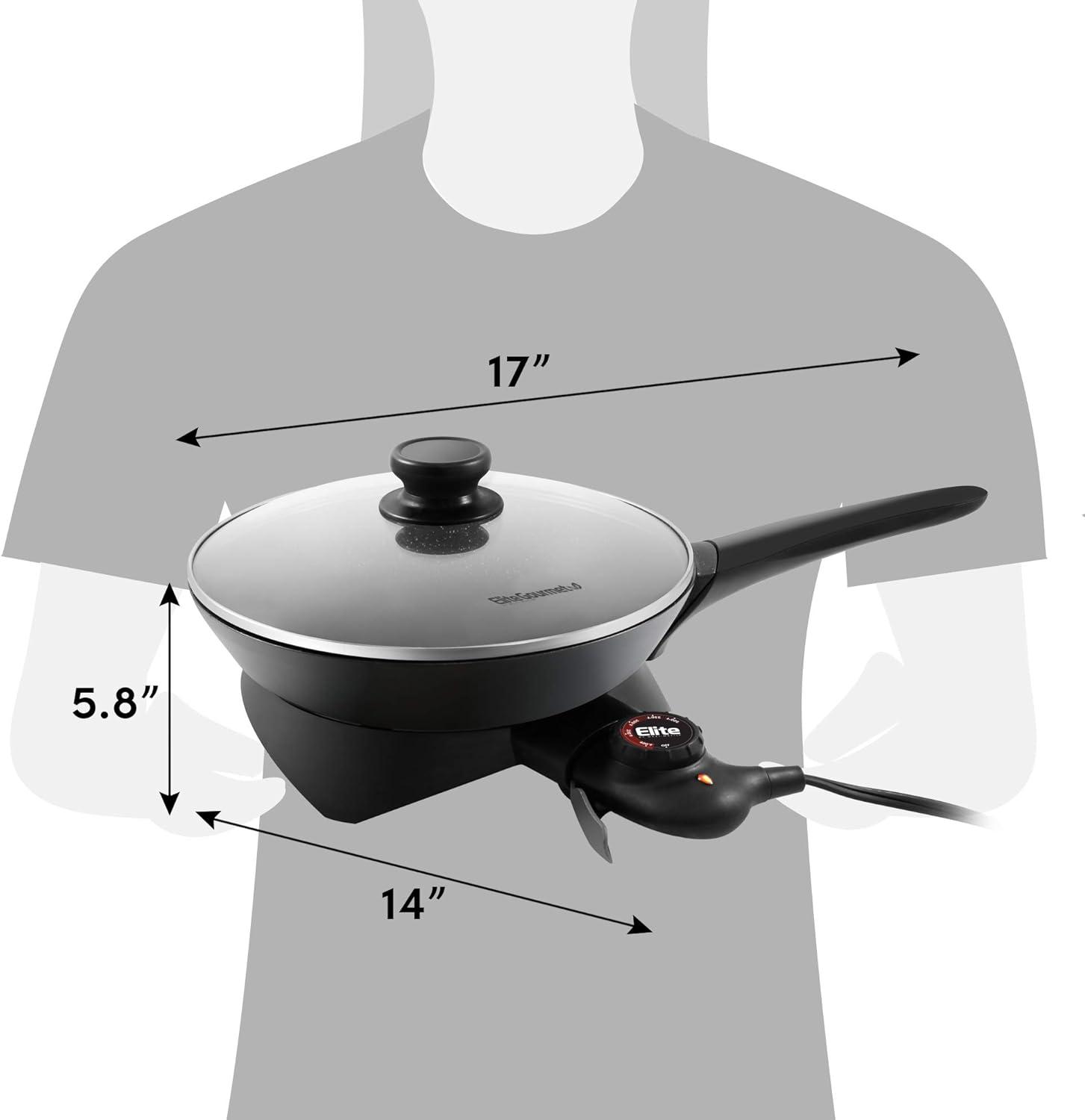 image:imageElite Gourmet EGL6101 Personal Stir Fry Griddle Pan Rapid Heat Up 650 Watts Nonstick Electric Skillet with Tempered Glass Lid Red105 2 Qt