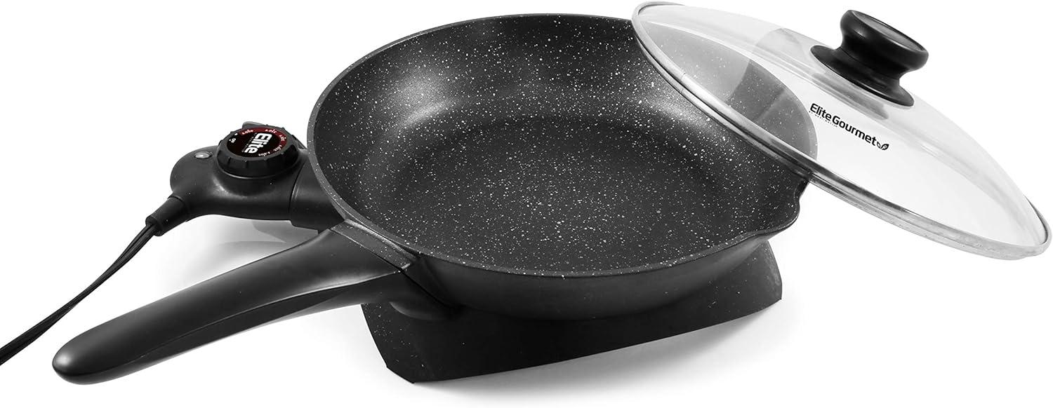 image:imageElite Gourmet EGL6101 Personal Stir Fry Griddle Pan Rapid Heat Up 650 Watts Nonstick Electric Skillet with Tempered Glass Lid Red105 2 Qt