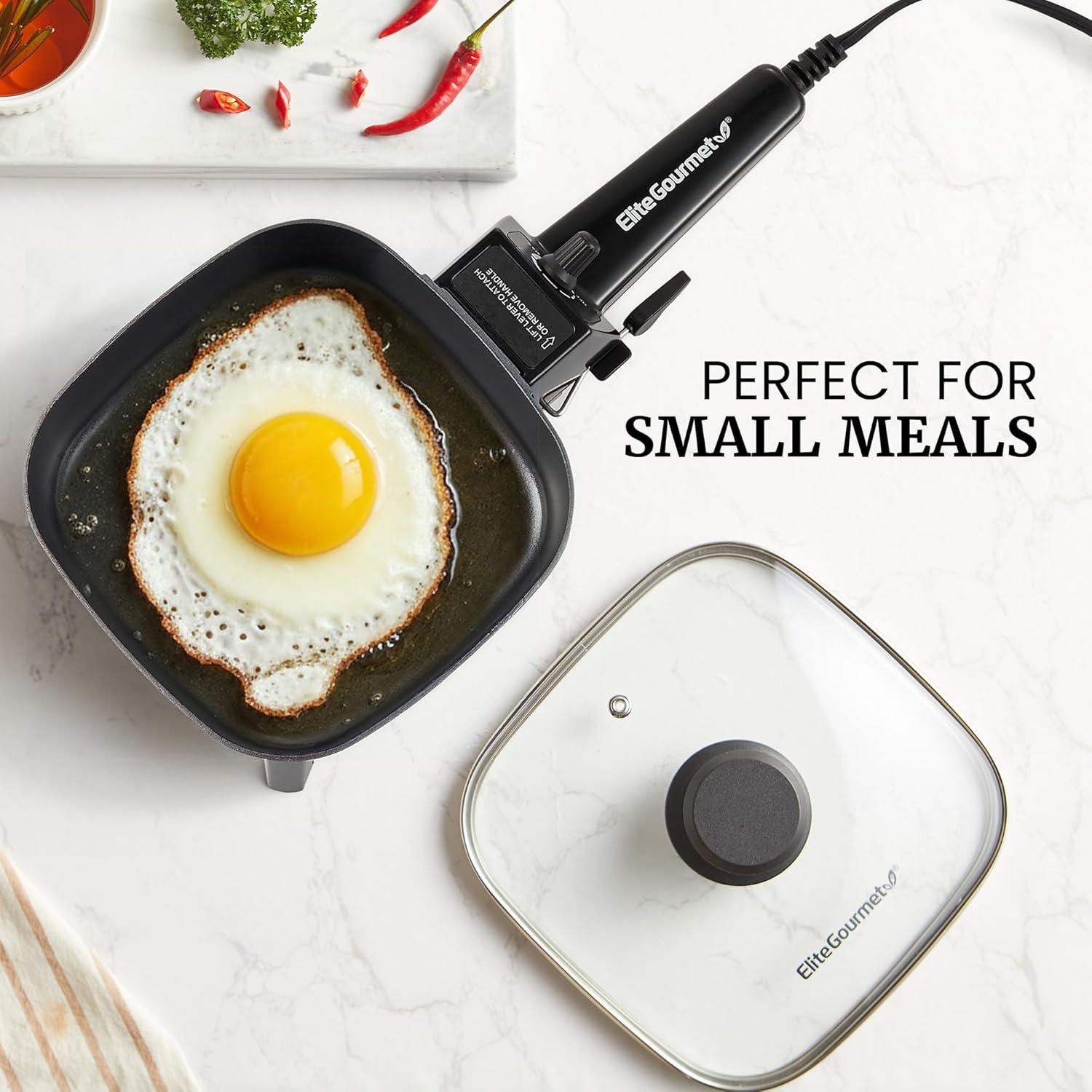 image:imageElite Gourmet EGL6101 Personal Stir Fry Griddle Pan Rapid Heat Up 650 Watts Nonstick Electric Skillet with Tempered Glass Lid Red7