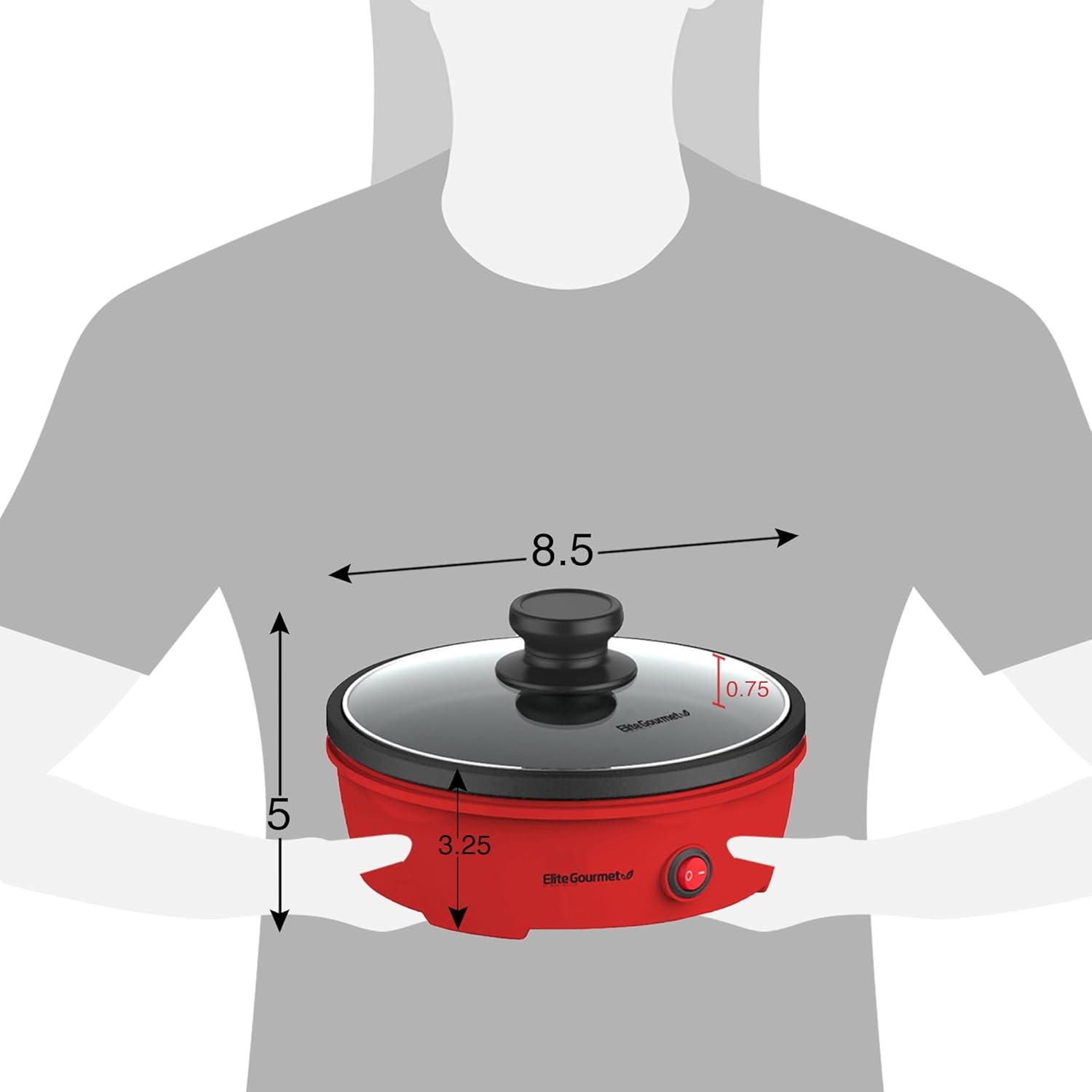 image:imageElite Gourmet EGL6101 Personal Stir Fry Griddle Pan Rapid Heat Up 650 Watts Nonstick Electric Skillet with Tempered Glass Lid Red85