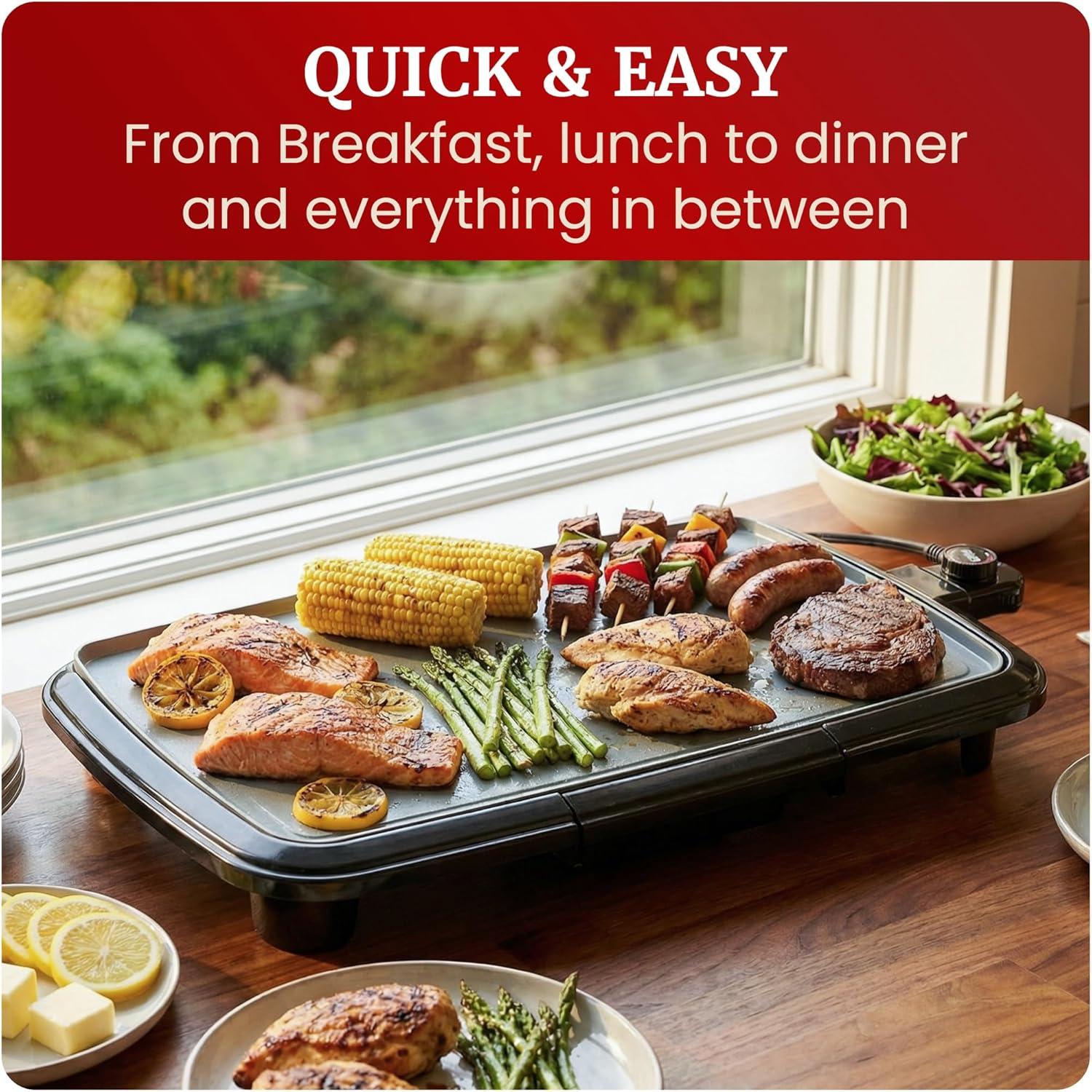 image:imageElite Gourmet EGR2722B Electric 105 x 85 Griddle Cooltouch Handles NonStick Surface RemovableAdjustable Thermostat Skid FreeRubber Feet Black10 x 20