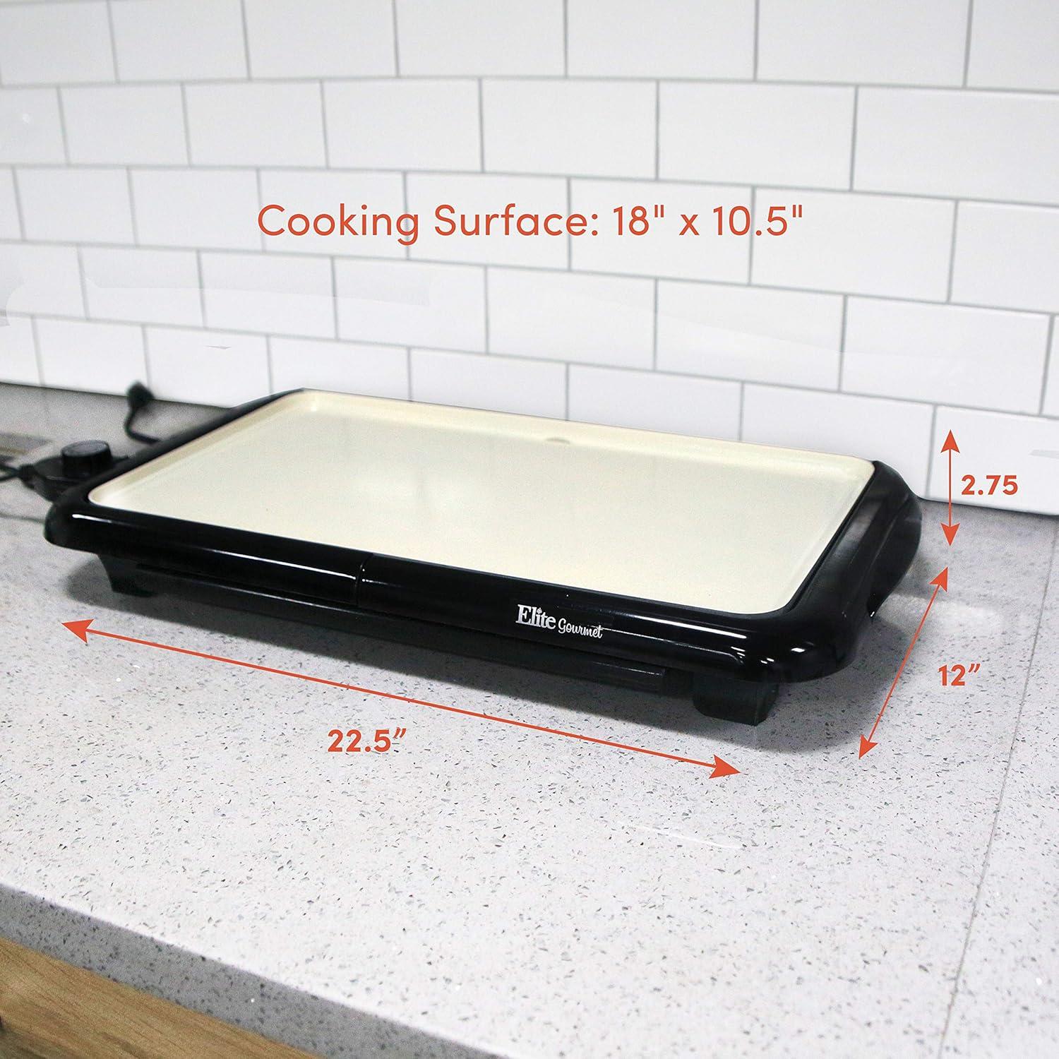 image:imageElite Gourmet EGR2722B Electric 105 x 85 Griddle Cooltouch Handles NonStick Surface RemovableAdjustable Thermostat Skid FreeRubber Feet Black18 x 105