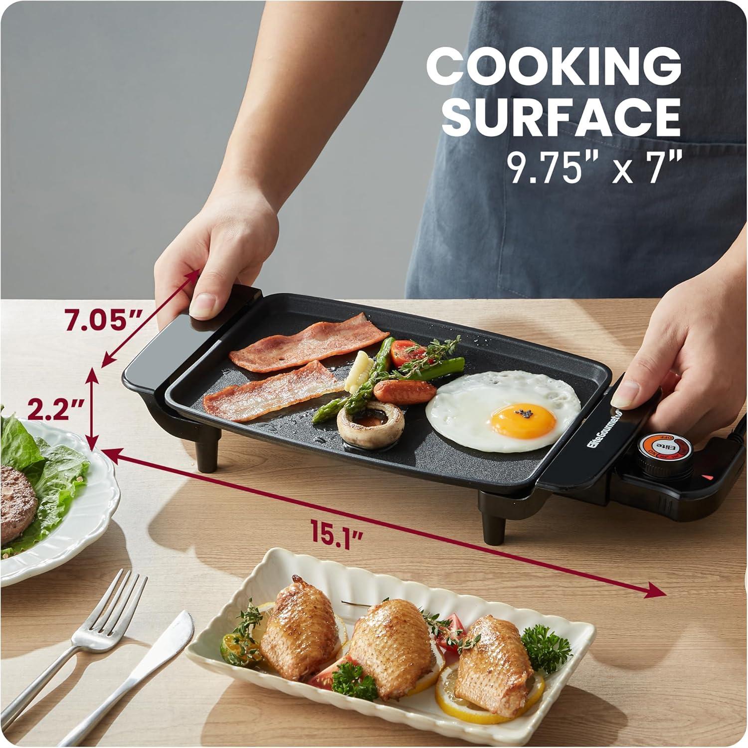 image:imageElite Gourmet EGR8152 Electric 975 x 7 Personal Compact Griddle Cooltouch Handles NonStick Surface RemovableAdjustable Thermostat Black10 x 7