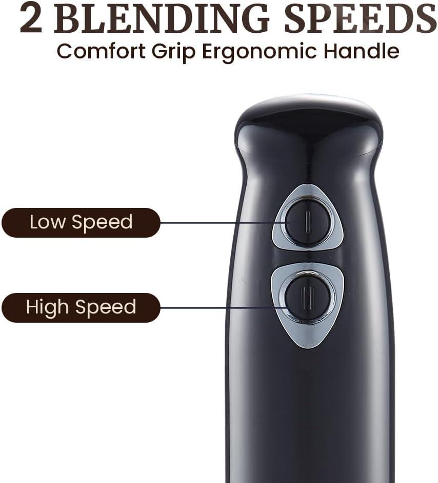 image:imageElite Gourmet EHB1015 Immersion Hand Blender 500 Watts 2 Speed Mixing with Stainless Steel Blades Detachable Wand Stick Mixer Smoothies Baby Food Soup BlackBlackStainless Steel
