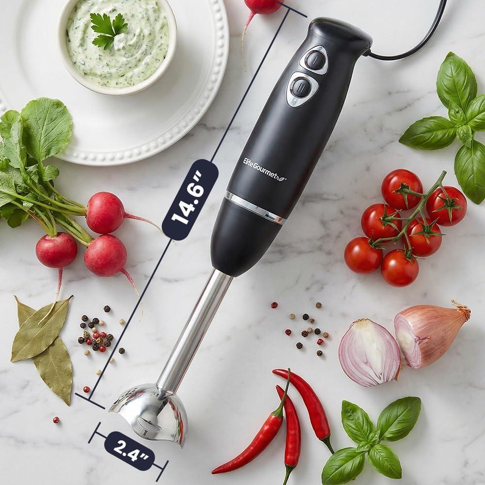 image:imageElite Gourmet EHB1015 Immersion Hand Blender 500 Watts 2 Speed Mixing with Stainless Steel Blades Detachable Wand Stick Mixer Smoothies Baby Food Soup BlackBlackStainless Steel
