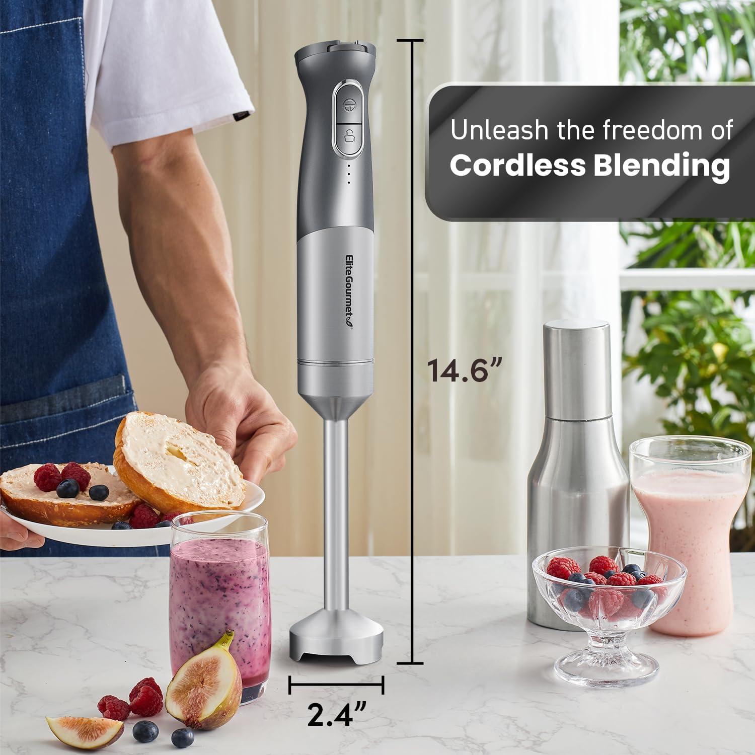 image:imageElite Gourmet EHB1015 Immersion Hand Blender 500 Watts 2 Speed Mixing with Stainless Steel Blades Detachable Wand Stick Mixer Smoothies Baby Food Soup BlackGrey