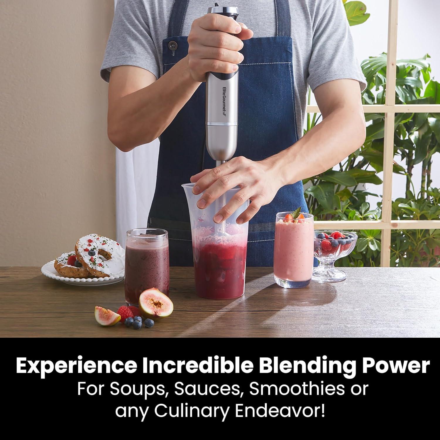 image:imageElite Gourmet EHB1062 Variable Stepless Speed Immersion Hand Blender 500 Watts with Turbo Stainless Steel Blades Pressure Controlled Stick Mixer Sauces Soup Smoothies Baby Food Stainless SteelStainless Steel Black