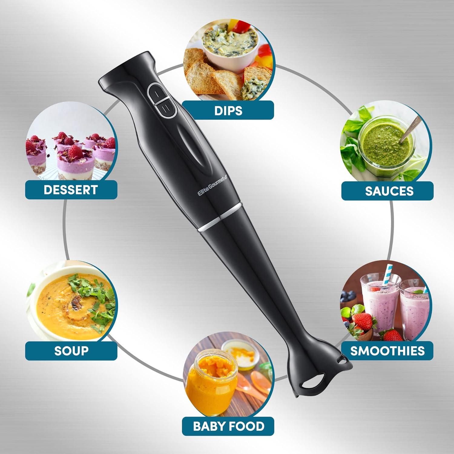 image:imageElite Gourmet EHB1062 Variable Stepless Speed Immersion Hand Blender 500 Watts with Turbo Stainless Steel Blades Pressure Controlled Stick Mixer Sauces Soup Smoothies Baby Food Stainless SteelBlack