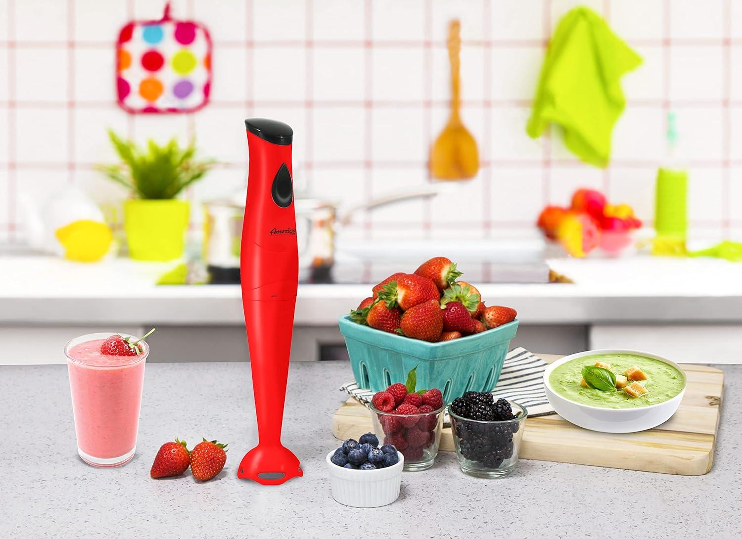 image:imageElite Gourmet EHB2425B Electric Immersion Mixer Chopper 1Touch Control Hand Blender 150 Watts BlackRed