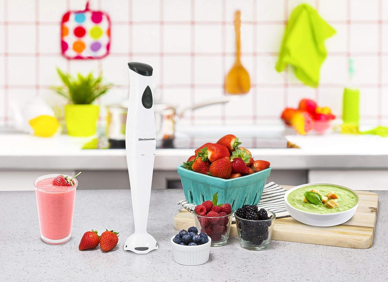 image:imageElite Gourmet EHB2425B Electric Immersion Mixer Chopper 1Touch Control Hand Blender 150 Watts BlackWhite
