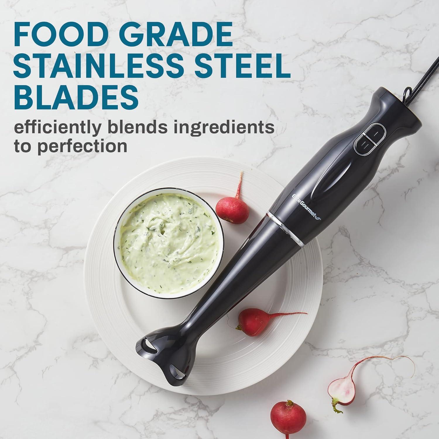 image:imageElite Gourmet EHB3201 Immersion Hand Blender 300 Watts 2 Speed Mixing with Detachable Blades Detachable Wand Stick Mixer Smoothies Baby Food Soup Charcoal Black